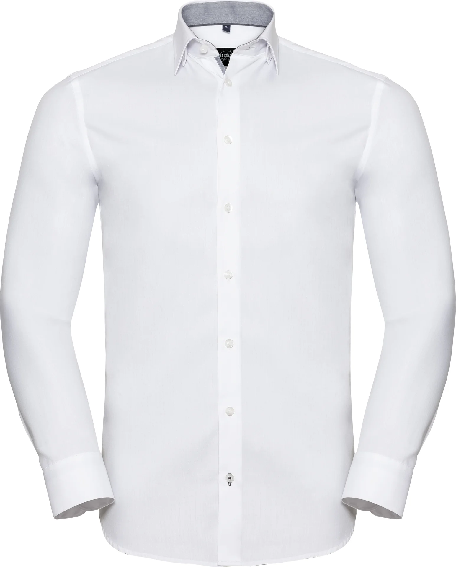 russell-r964m-mens-ls-tailored-contrast-herringbone-shirt-white-front-2 Russell Men's Long Sleeve Tailored Contrast Herringbone Shirt