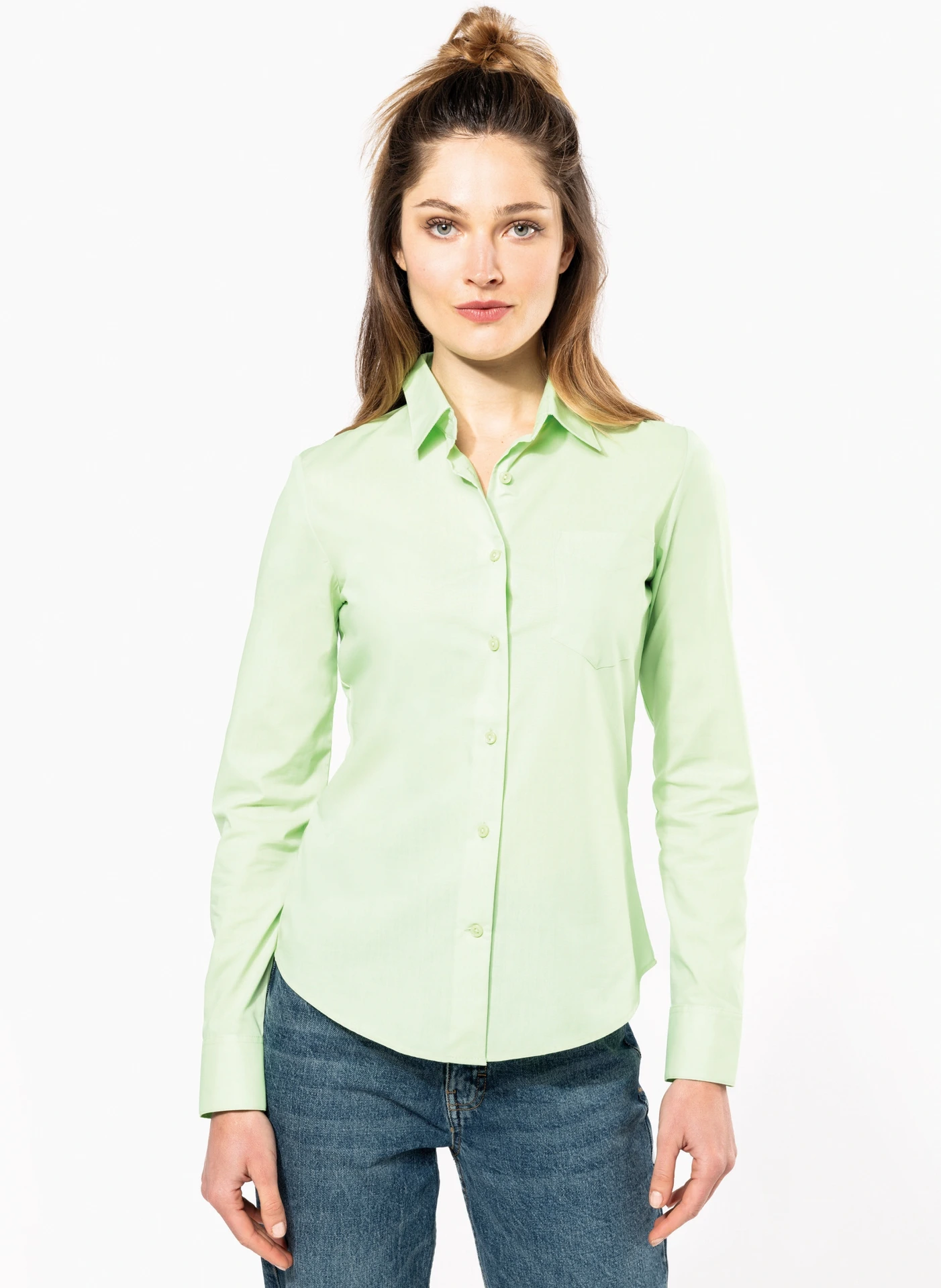 K549-popeline-bluse-jessica-langarm-model-0 Kariban Popeline Bluse "Jessica" langarm