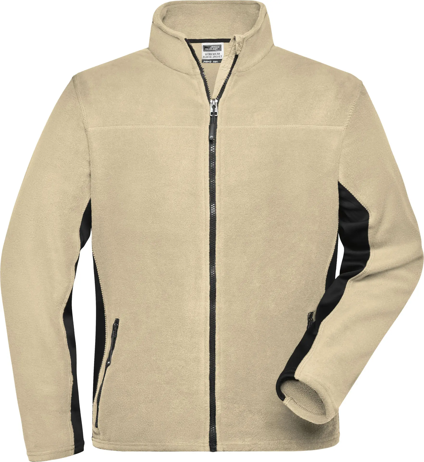jn842-mens-workwear-fleece-jacket-stone-black-front-3 James & Nicholson Men's Workwear Fleece Jacket -Strong-