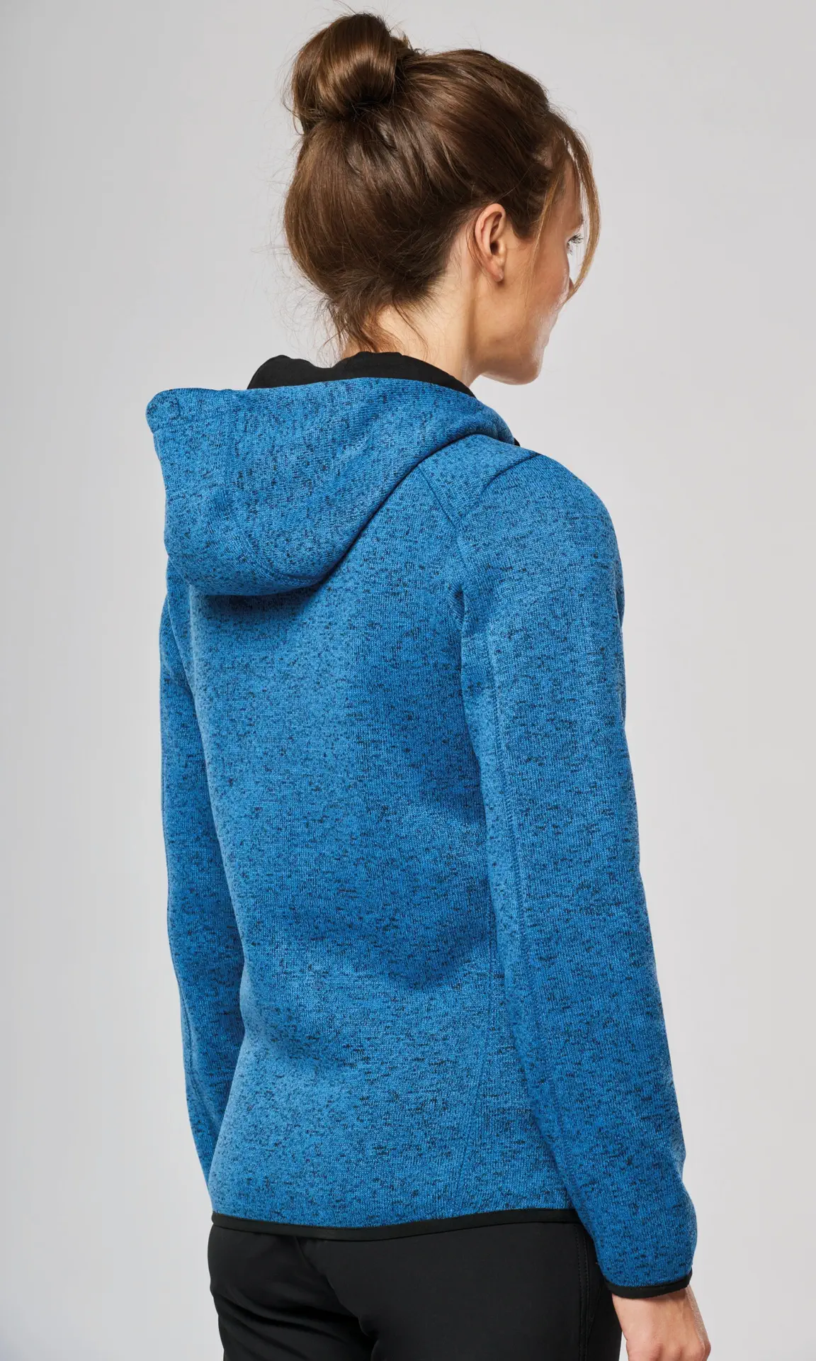 kariban-PA366-damen-melange-kapuzen-strickfleece-jacke-model-2 Kariban Damen Melange Kapuzen Strickfleece Jacke
