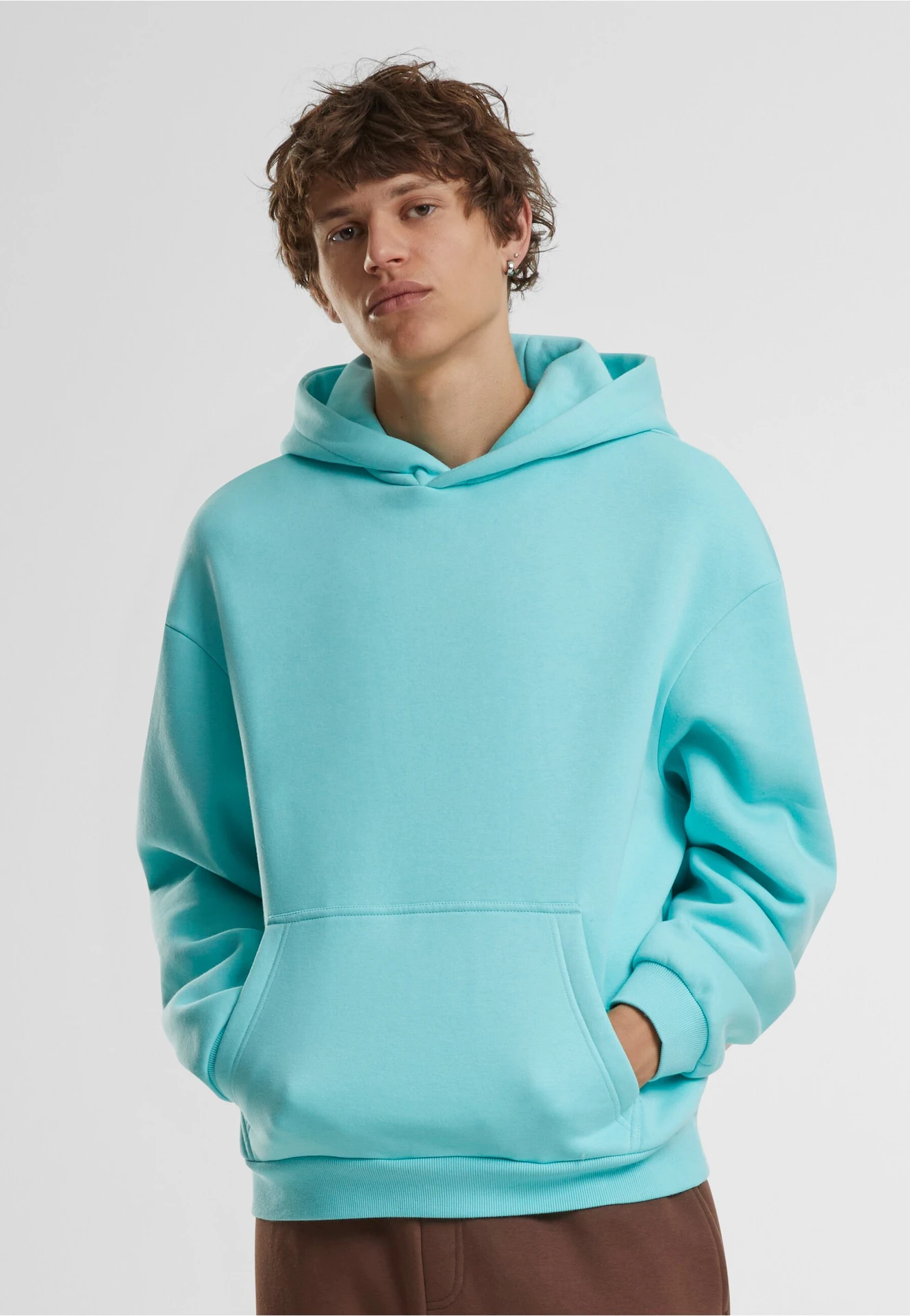 BYB-BY284-fluffy-hoody-berylblue-model-0 Build Your Brand Fluffy Hoody