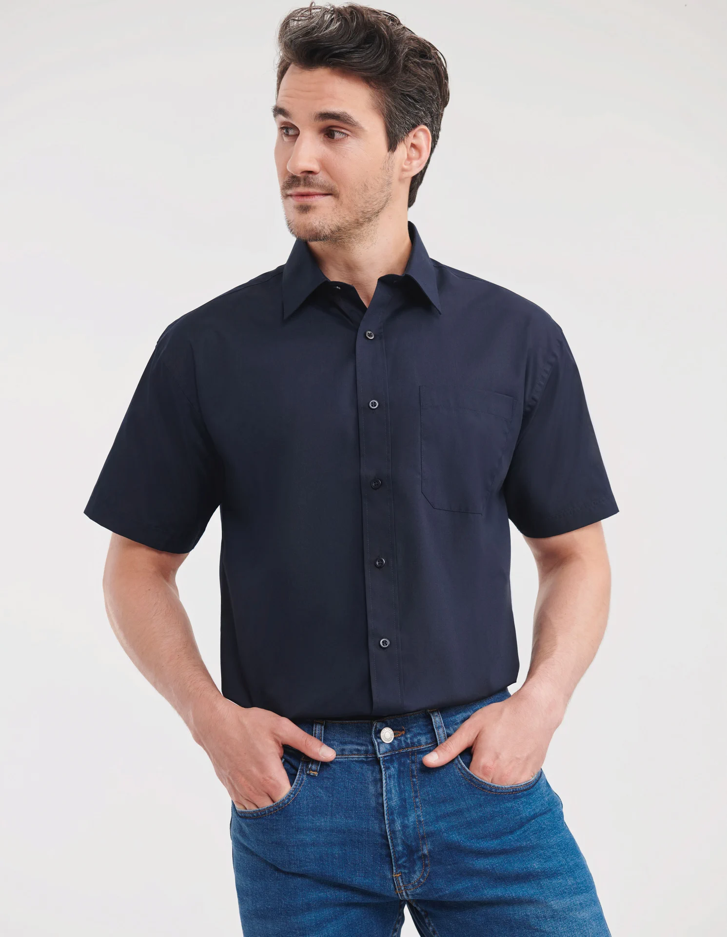 Russell Men's Short Sleeve Polycotton Easy Care Poplin Shirt