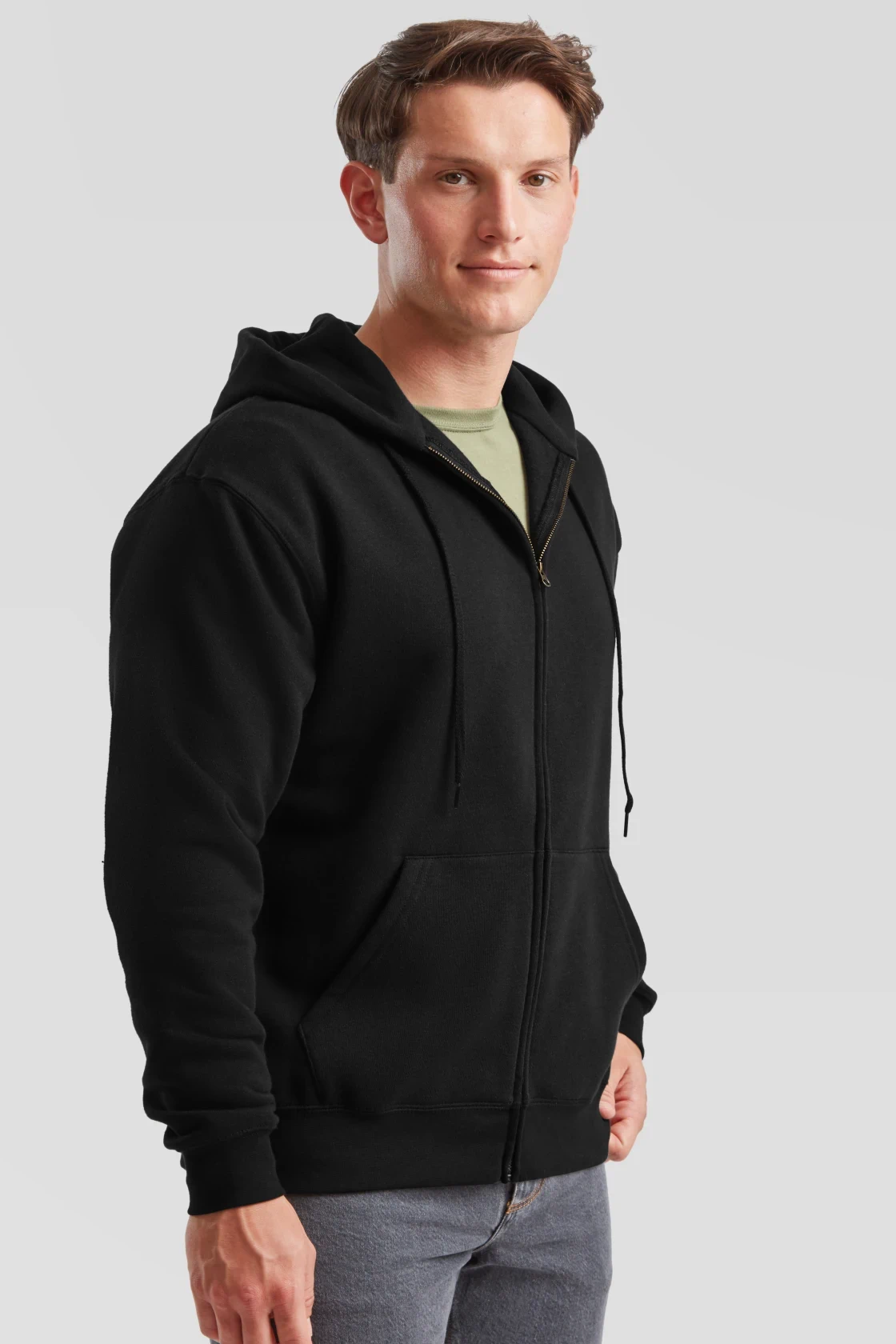 fruit-of-the-loom-62-034-0-premium-hooded-sweat-jacket-black-model-1 F.O.L. Premium Hooded Sweat Jacket