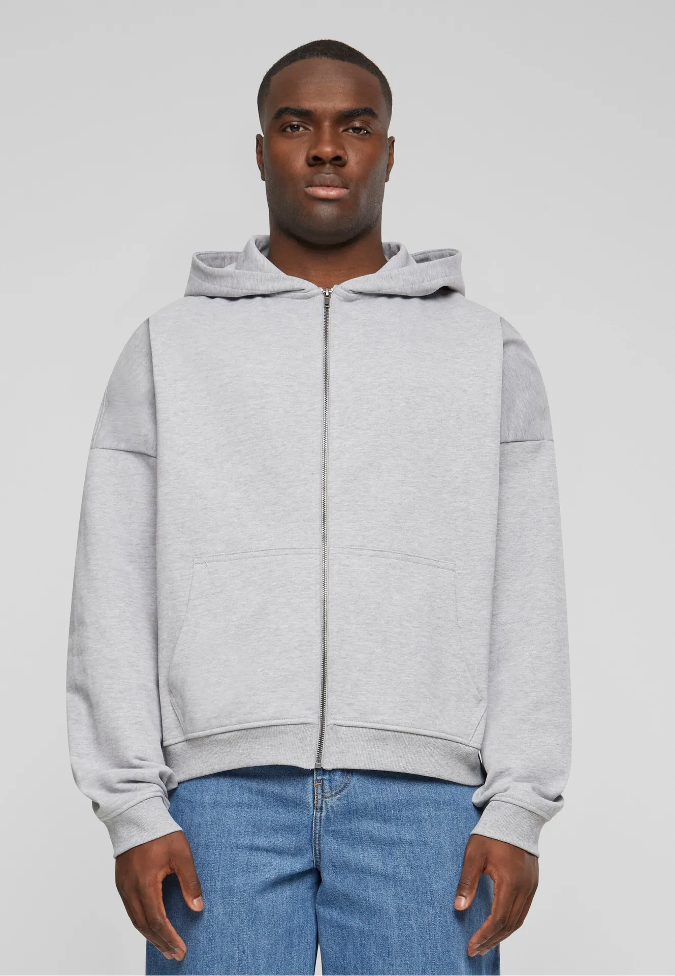 BYB-BY254-90s-zip-hoody-heathergrey-model-0 Build Your Brand 90s Zip Hoody