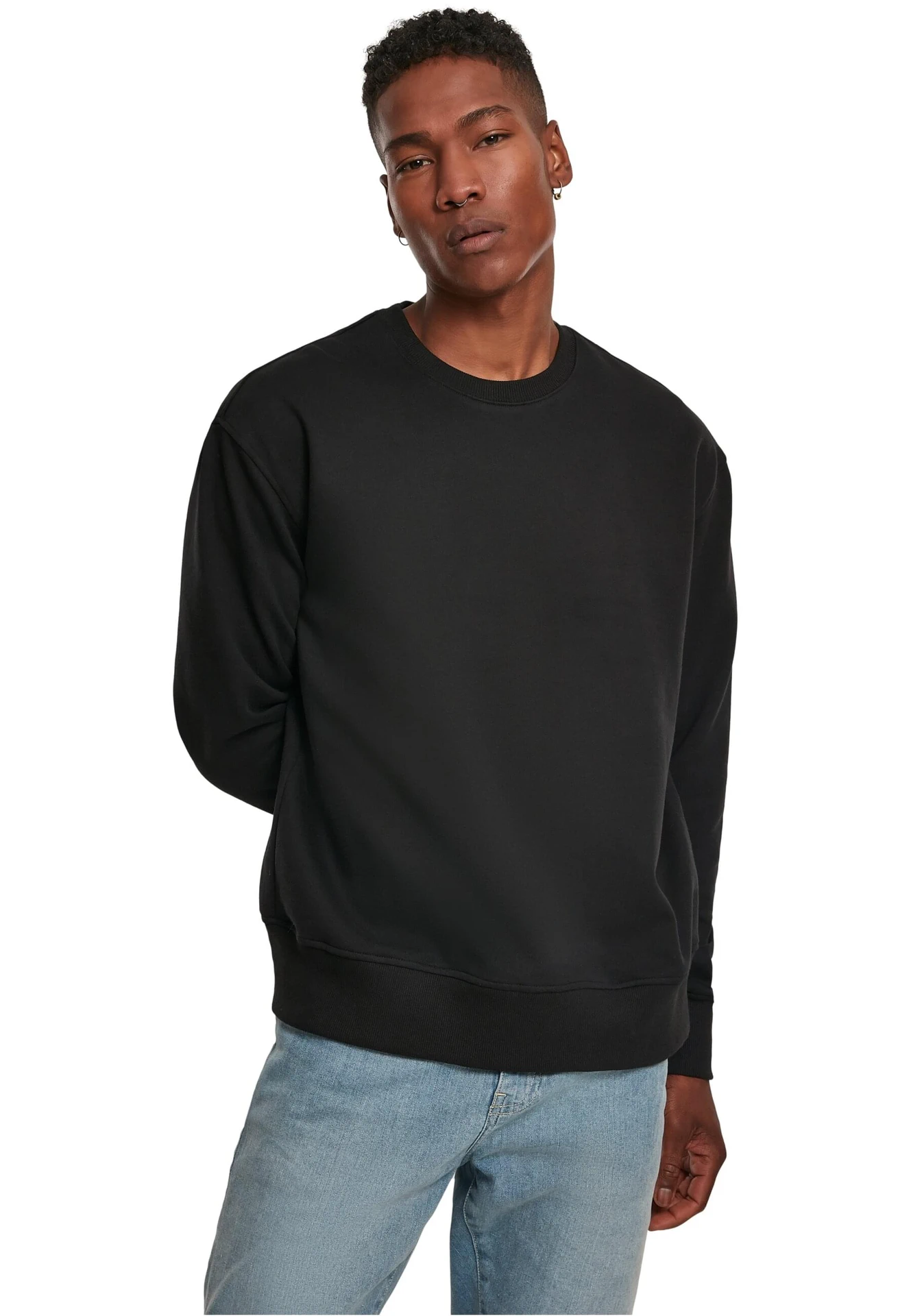 BYB-BY120-premium-oversize-crewneck-sweatshirt-black-model-0 Build Your Brand Premium Oversize Crewneck Sweatshirt