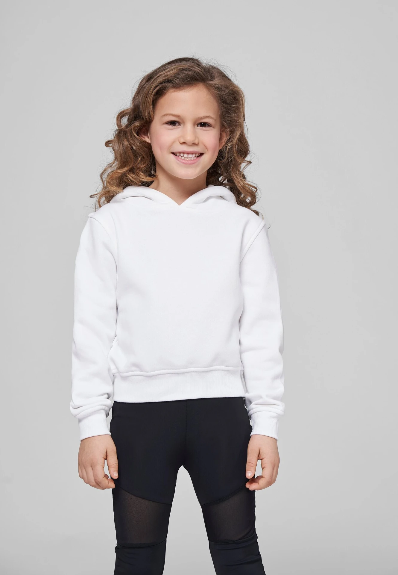 BYB-BY113-girls-cropped-sweat-hoody-white-model-0 Build Your Brand Girls Cropped Sweat Hoody