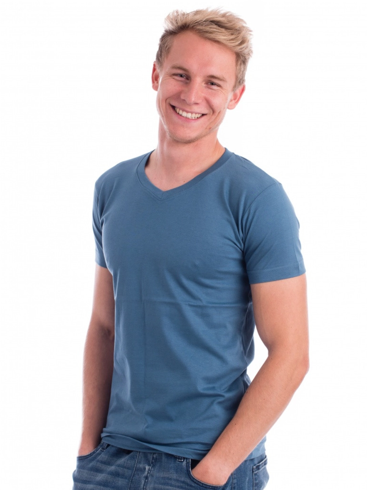 malfini-146-slim-fit-v-neck-t-shirt-herren-denim-model-0 MALFINI T-Shirt Slim Fit V-Neck 146