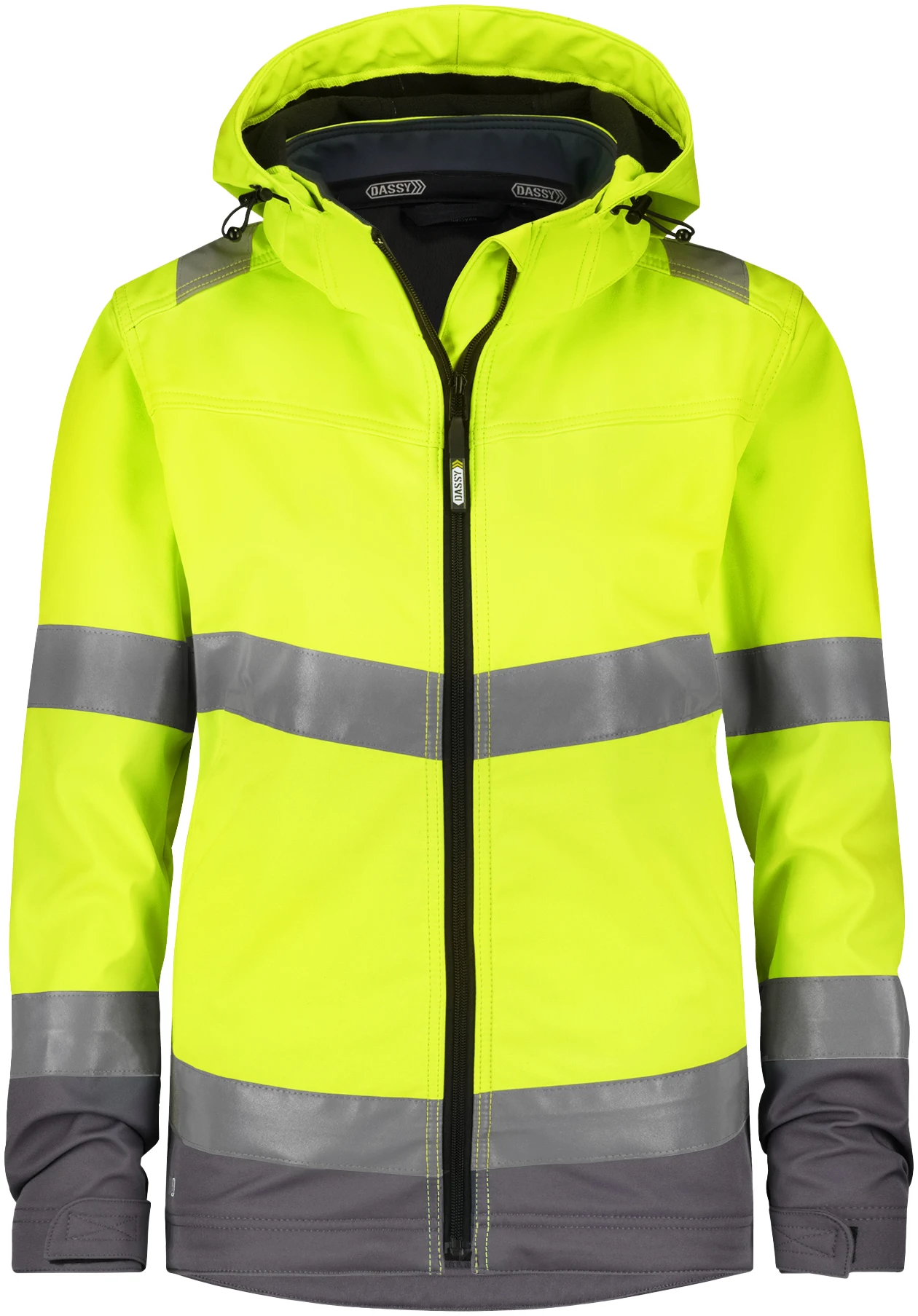 dassy-300466-malaga-women-high-visibility-softshell-jacket-for-women-fluo-yellow-cement-grey-front-1 DASSY Warnschutz Softshell-Jacke Women MALAGA