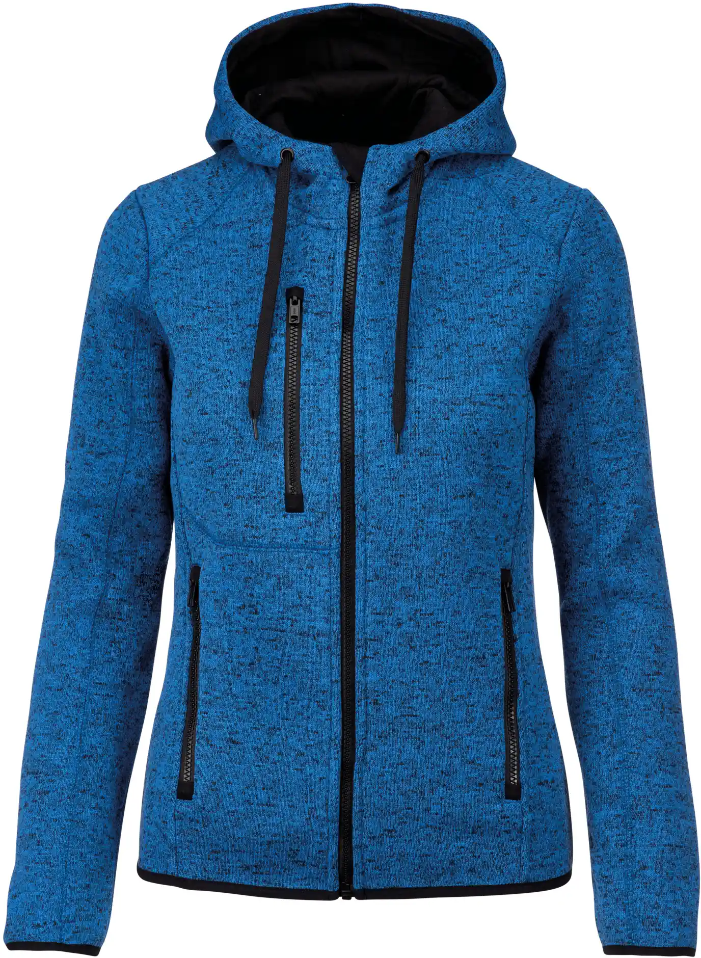 kariban-PA366-damen-melange-kapuzen-strickfleece-jacke-lightroyalbluemelange-front-3 Kariban Damen Melange Kapuzen Strickfleece Jacke