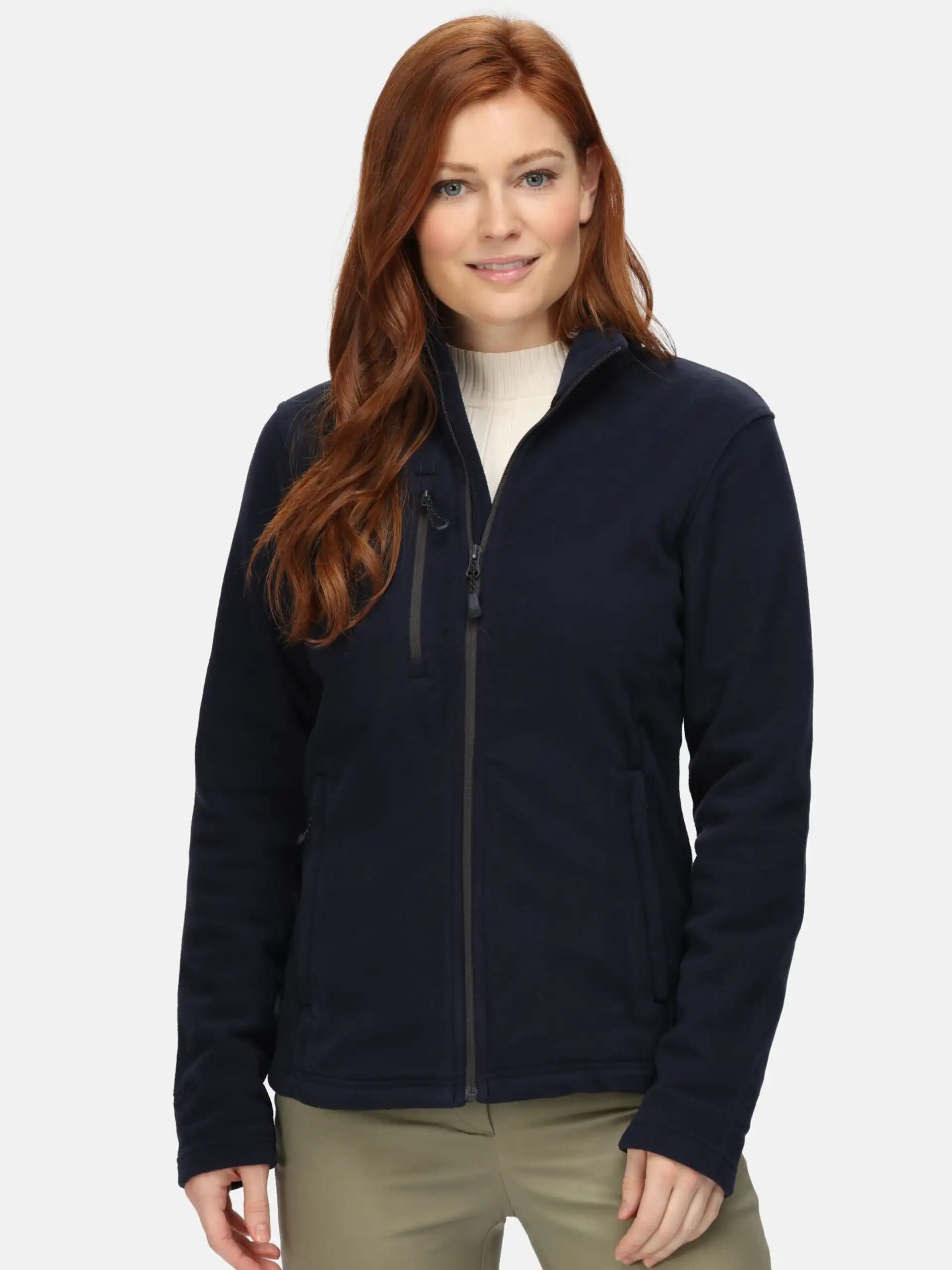 regatta-trf618-honestly-made-recycled-full-zip-fleece-jacket-black-model-1 Regatta Honestly Made Recycled Womens Full Zip Fleece