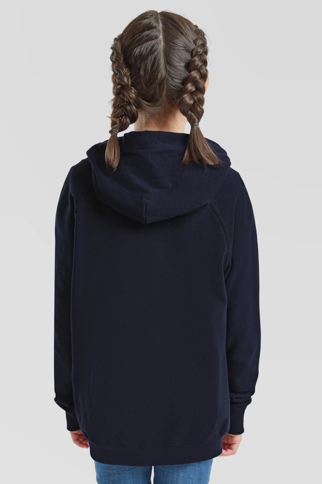 fruit-of-the-loom-62-009-0-kids-lightweight-hooded-sweatshirt-deepnavy-model-2 F.O.L. Kids Lightweight Hooded Sweat