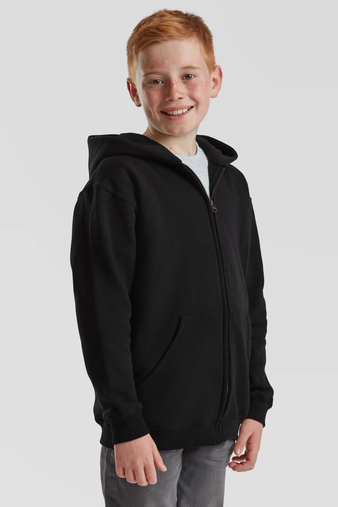fruit-of-the-loom-62-045-0-kids-classic-hooded-sweat-jacket-black-model-1 F.O.L. Classic Hooded Sweat Jacket Kids