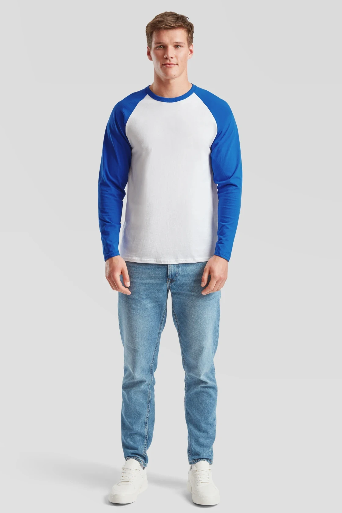fruit-of-the-loom-61-028-0-valueweight-long-sleeve-baseball-t-shirt-white-royalblue-model-3 F.O.L. Long Sleeve Baseball T