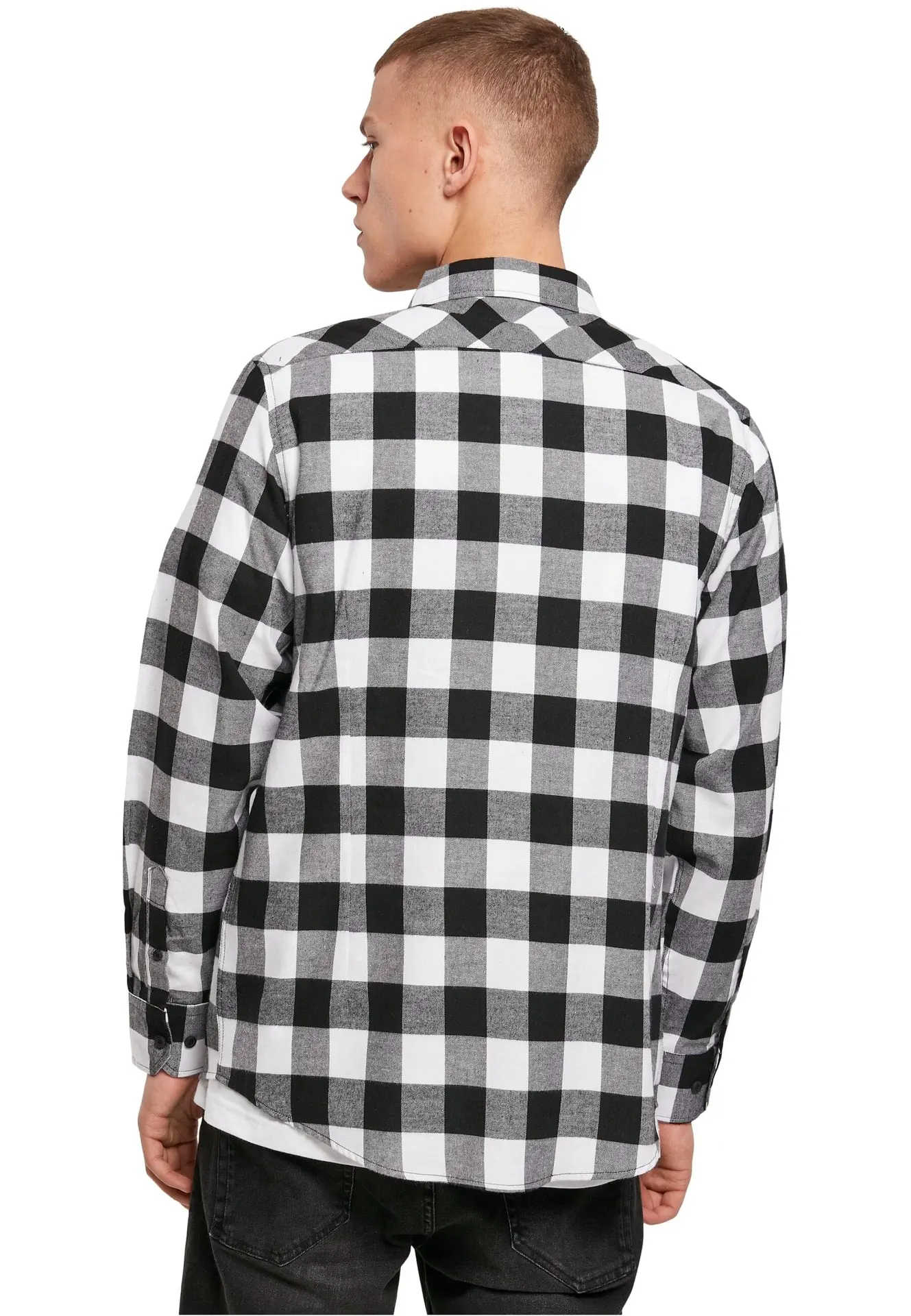 BYB-BY031-checked-flannel-shirt-black-white-model-2 Build Your Brand Checked Flannel Shirt