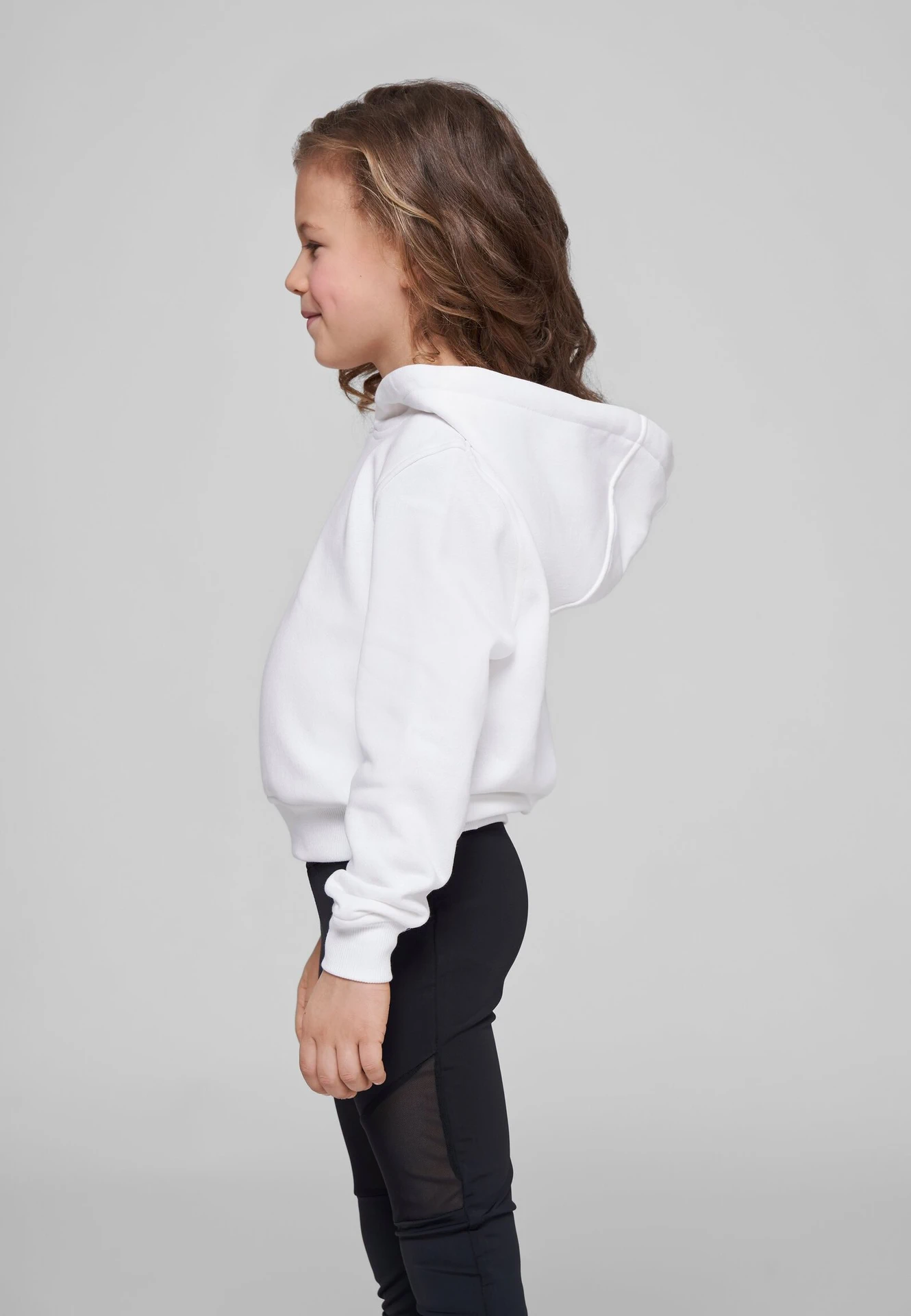 BYB-BY113-girls-cropped-sweat-hoody-white-model-1 Build Your Brand Girls Cropped Sweat Hoody
