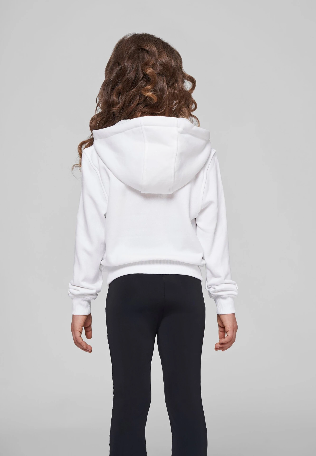 BYB-BY113-girls-cropped-sweat-hoody-white-model-2 Build Your Brand Girls Cropped Sweat Hoody