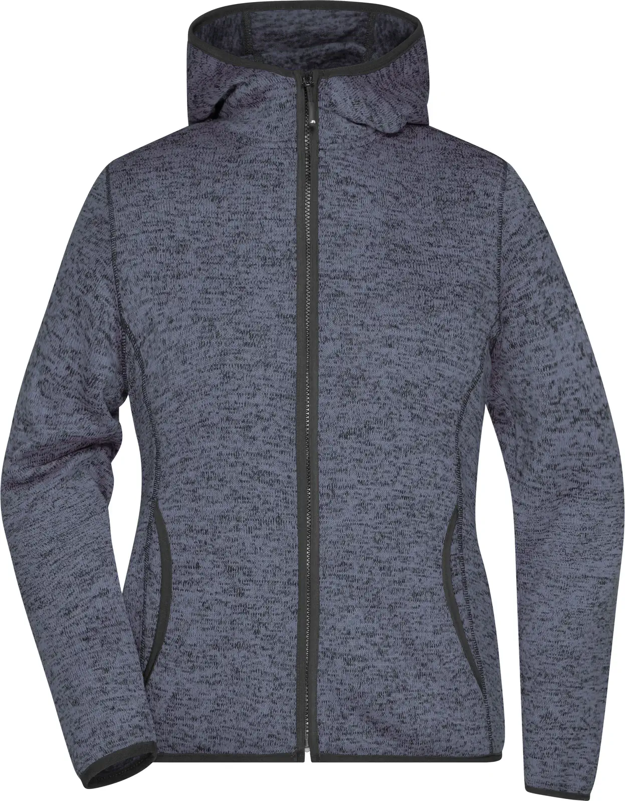 jn588-ladies-knitted-fleece-hoody-denimmelange-black-front-3 James & Nicholson Ladies Knitted Fleece Hoody