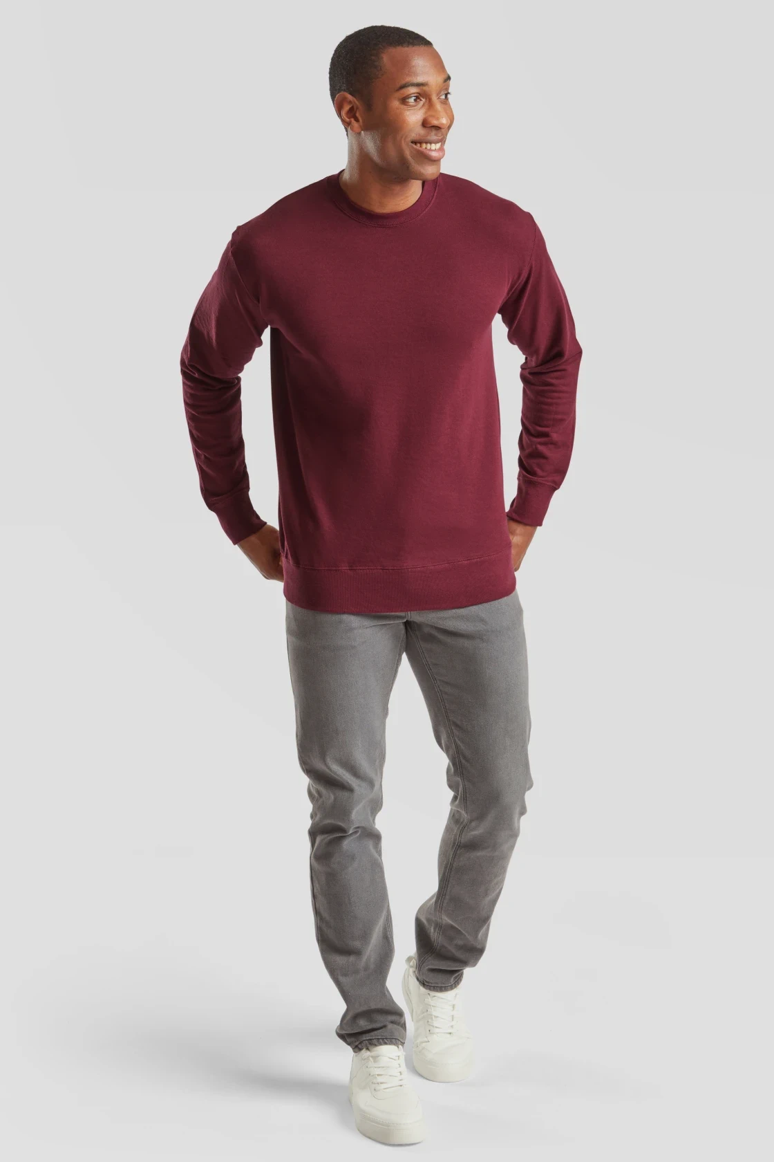 fruit-of-the-loom-62-156-0-lightweight-set-in-sweatshirt-burgundy-model-3 F.O.L. Lightweight Set-In Sweat