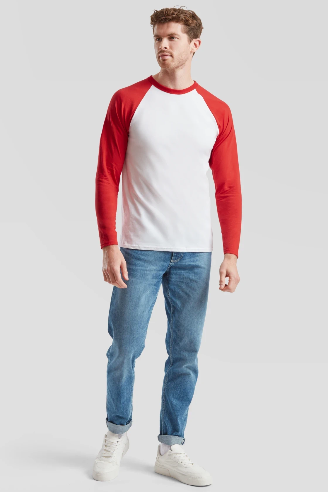 fruit-of-the-loom-61-028-0-valueweight-long-sleeve-baseball-t-shirt-white-red-model-3 F.O.L. Long Sleeve Baseball T