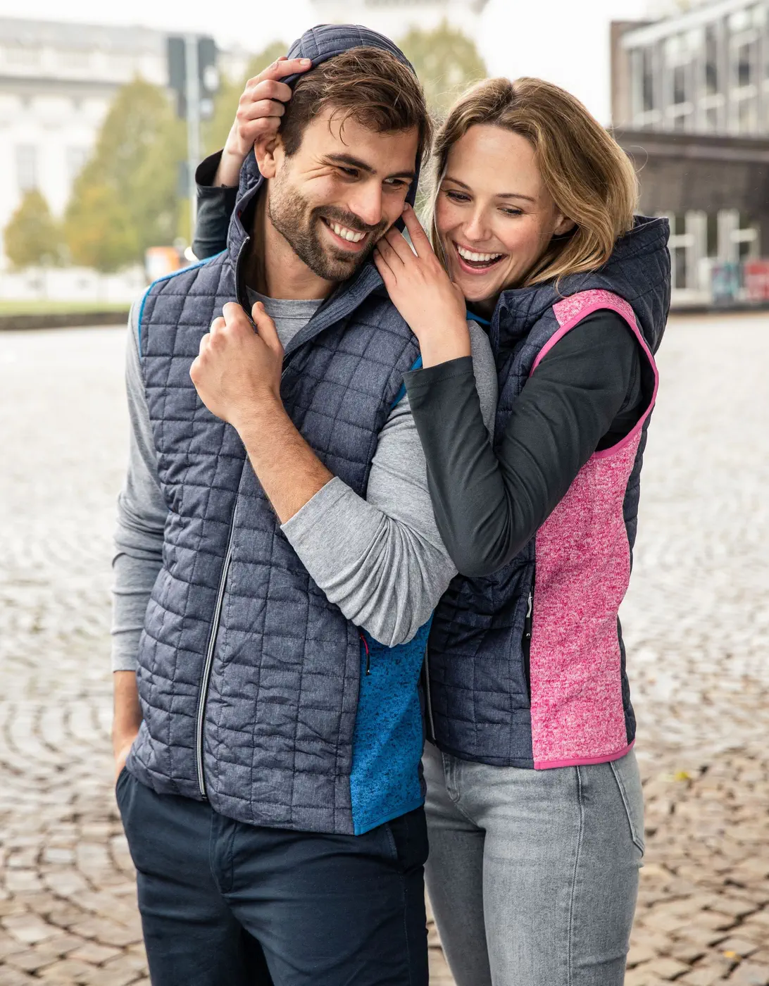 jn768-mens-knitted-hybrid-vest-model-2 James & Nicholson Men's Knitted Hybrid Vest