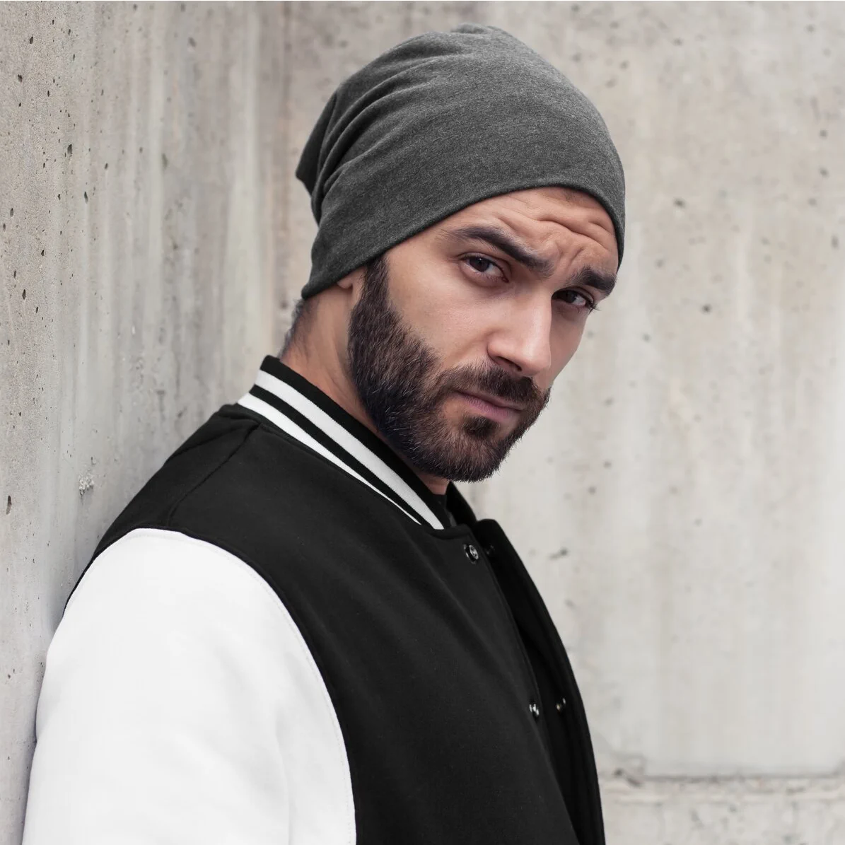BYB-BY002-jersey-beanie-charcoalmelange-model-0 Build Your Brand Jersey Beanie