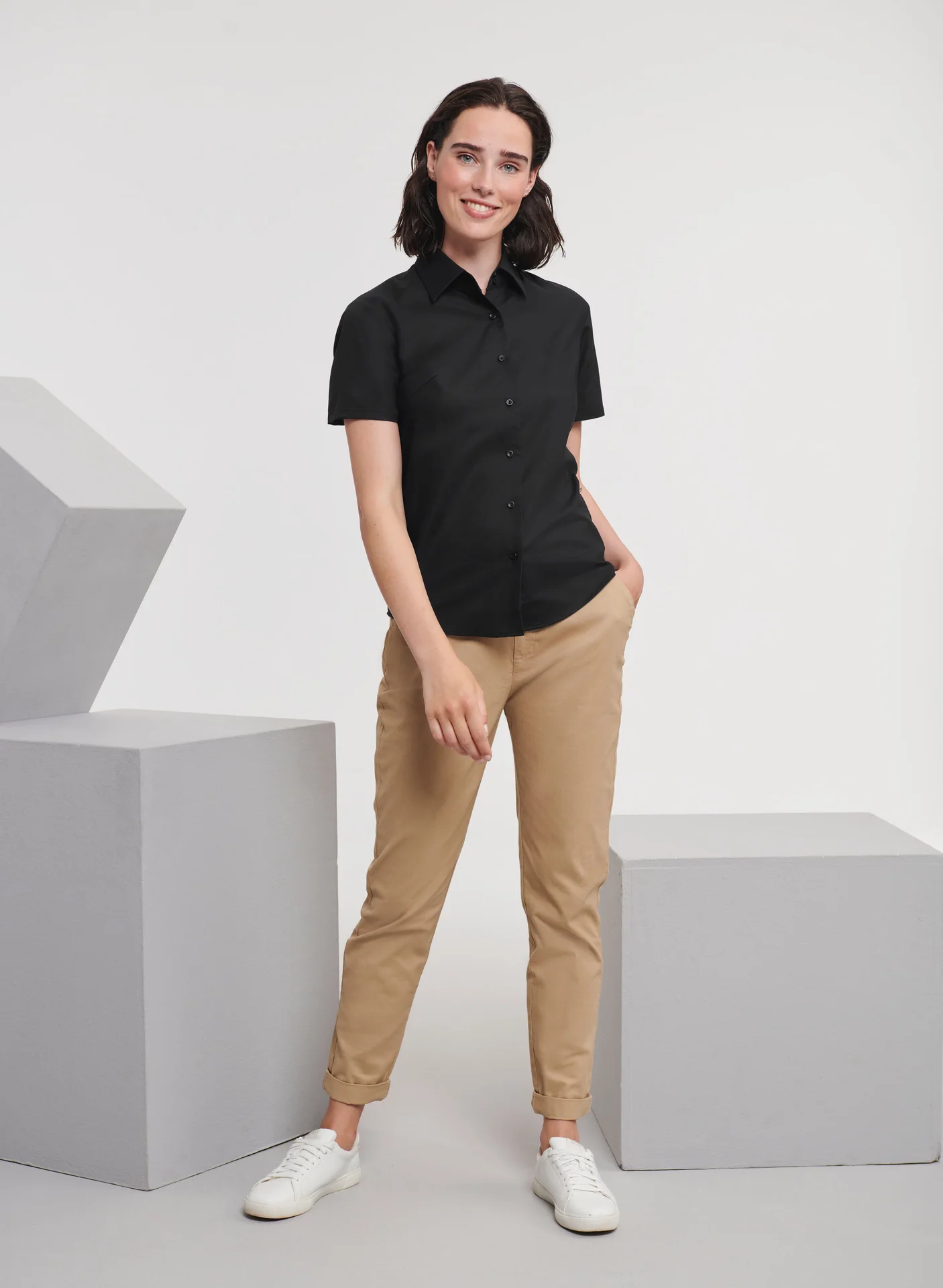 Russell Ladies Short Sleeve Easy Care Oxford Shirt