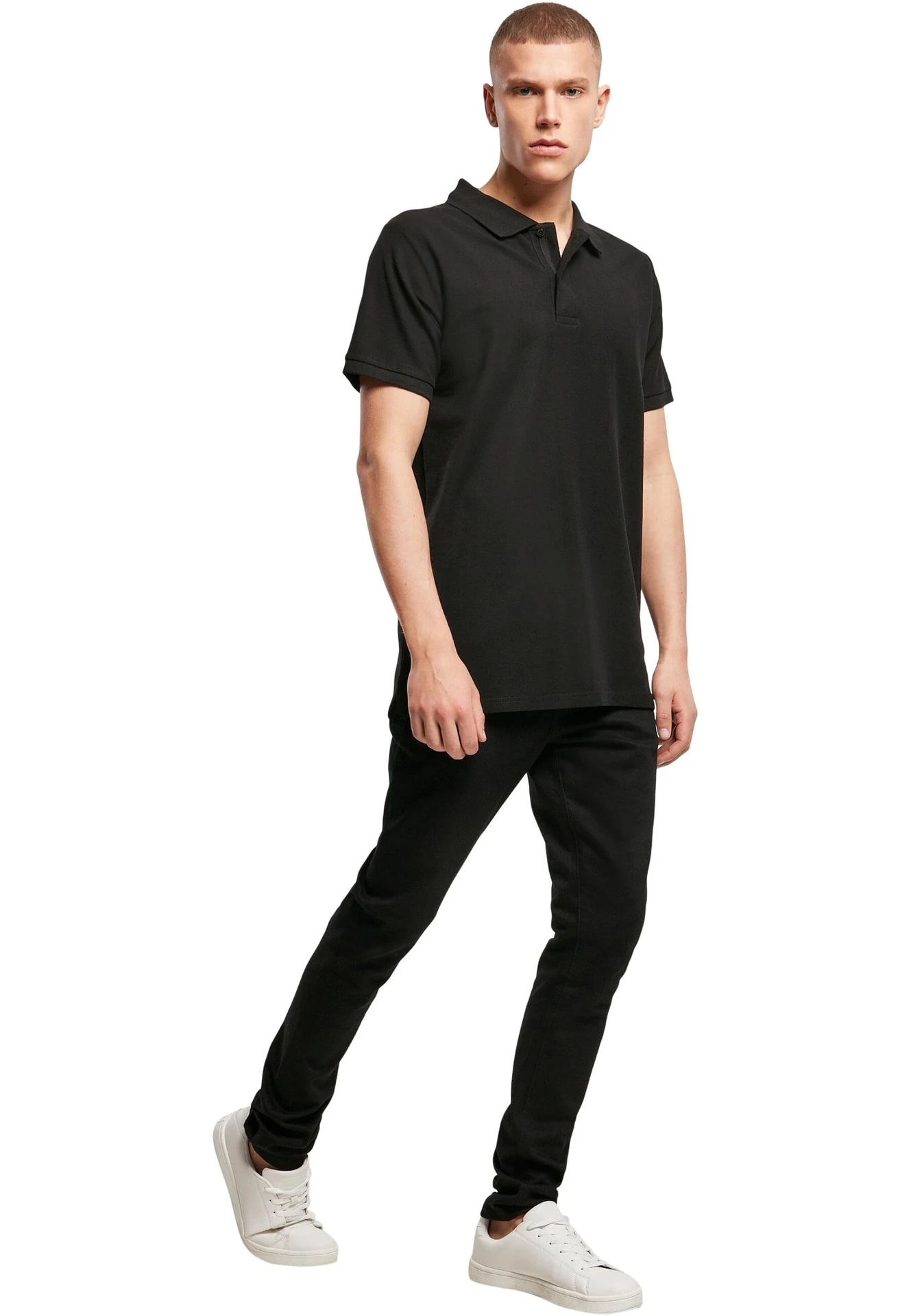 BuildYourBrand-BY008-polo-pique-shirt-black-model-4 Build Your Brand Polo Piqué Shirt