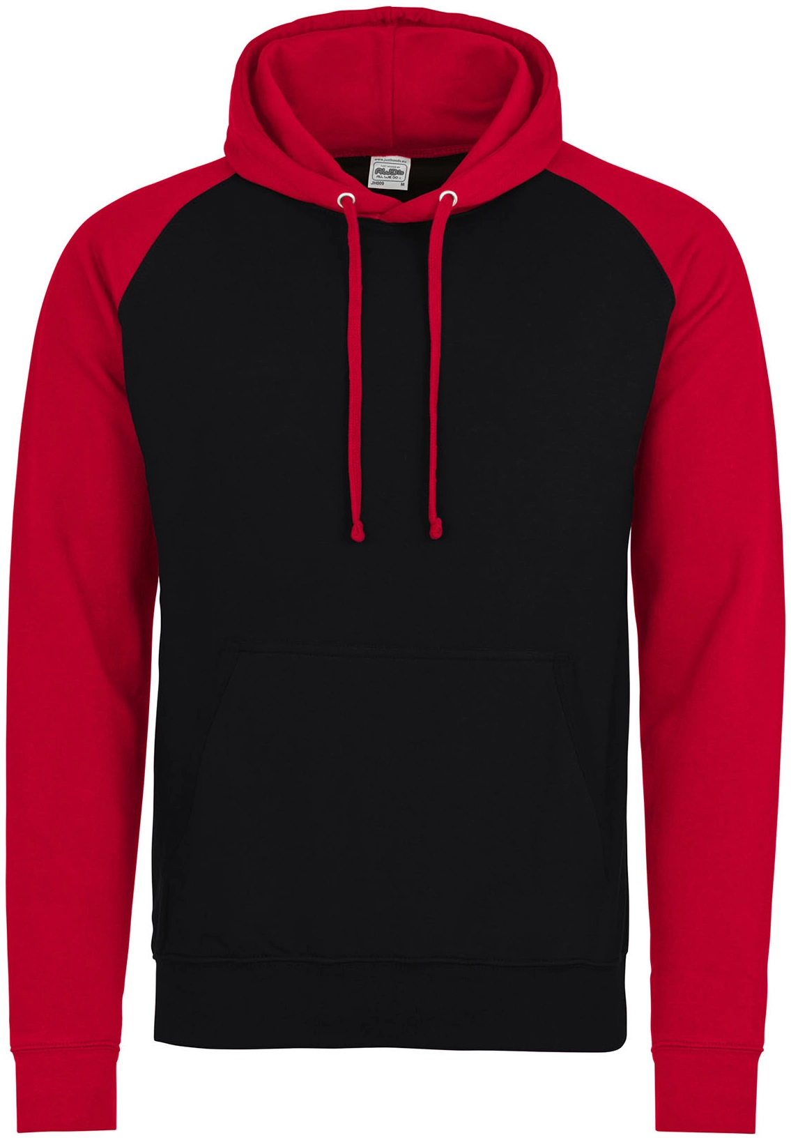 justhoods-jh009-baseball-hoodie-jetblack-firered-front-1 Just Hoods Baseball Hoodie