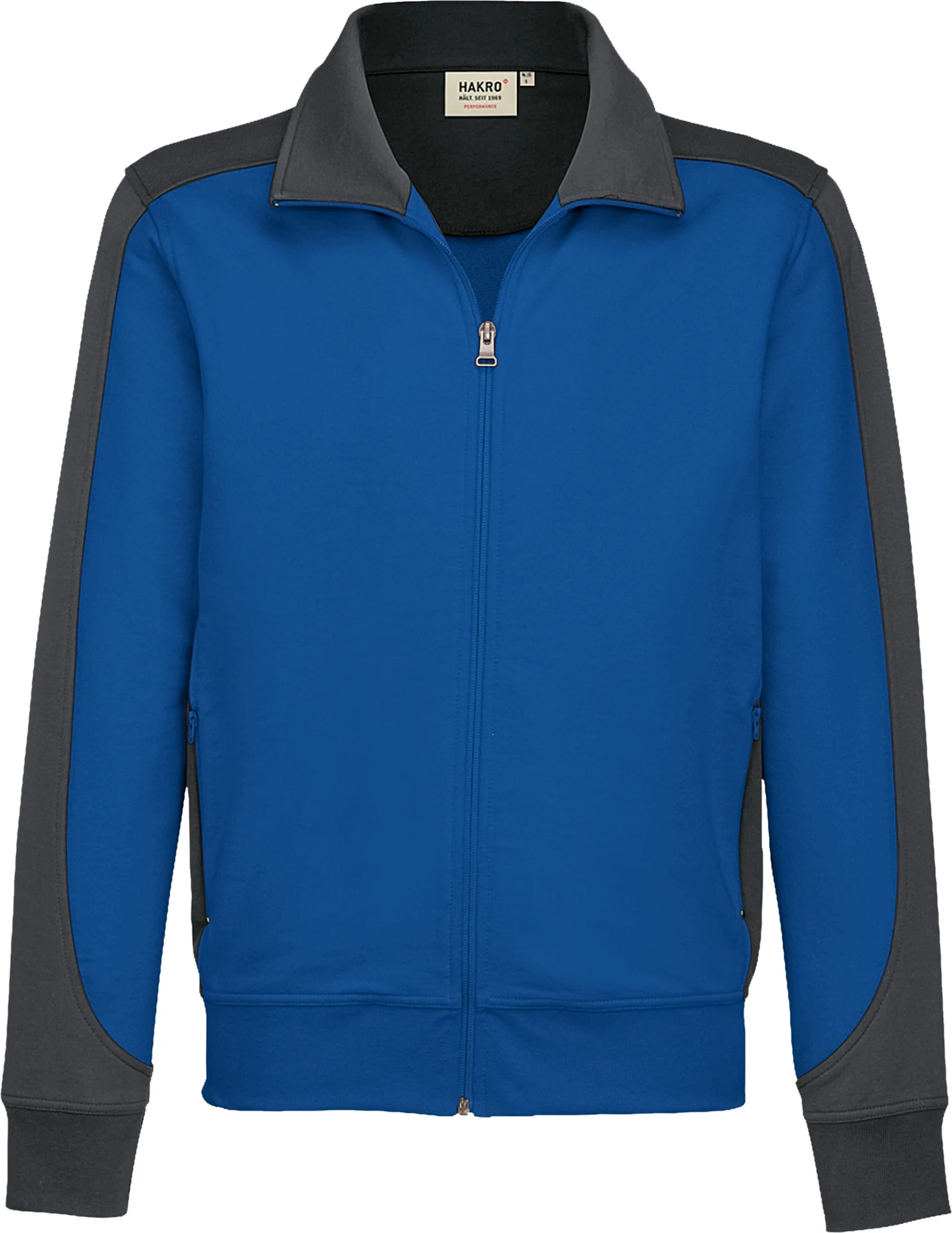 hakro-477-sweatjacke-contrast-mikralinar-royalblau-anthrazit-front-1 HAKRO Sweatjacke 477 Contrast Mikralinar®