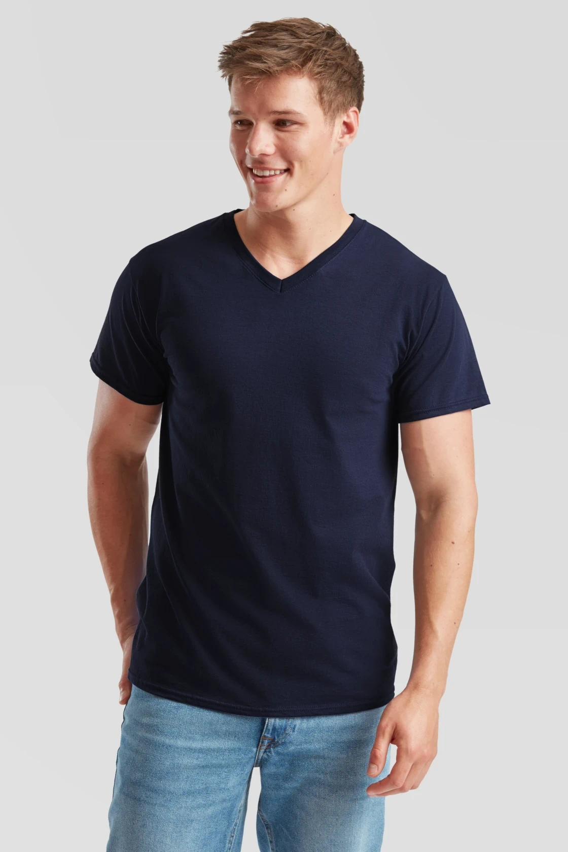 fruit-of-the-loom-61-066-0-valueweight-v-neck-t-shirt-deepnavy-model-0 F.O.L. Valueweight V-Neck T