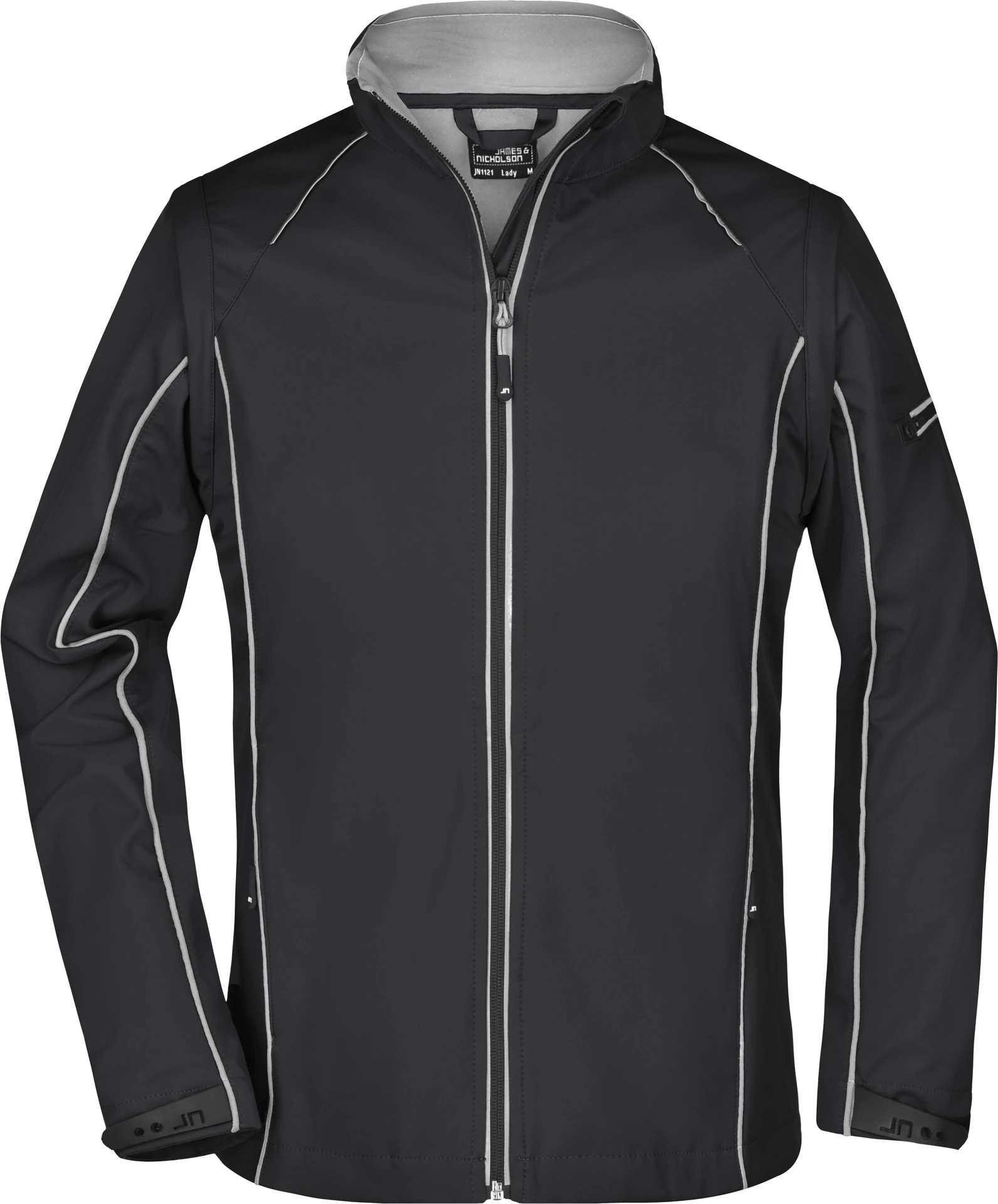 jn1121-ladies-zip-off-softshell-jacket-black-silver-front-3 James & Nicholson Ladies Zip-Off Softshell Jacket