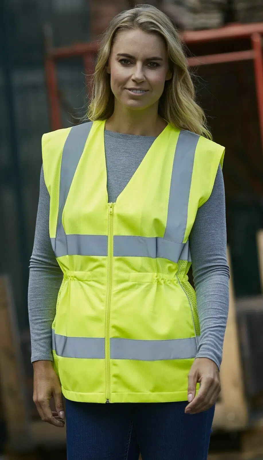 yoko-hvw180-ladies-hi-vis-executive-waistcoat-hi-vis-yellow-model-3 YOKO Ladies Hi-Vis Executive Waistcoat