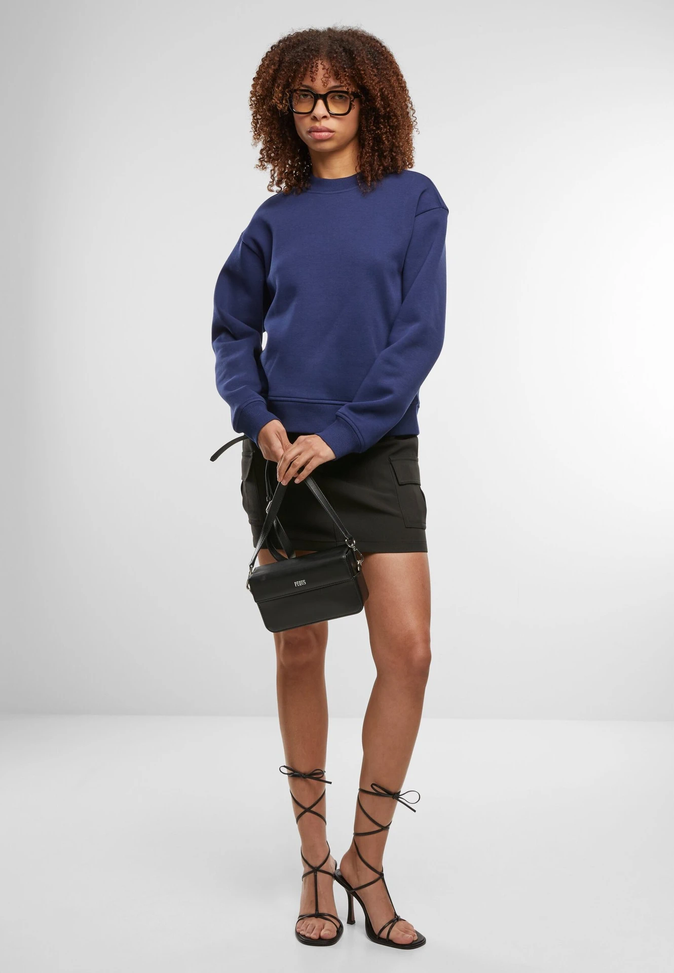 BYB-BY212-ladies-oversized-crewneck-sweatshirt-lightnavy-model-3 Build Your Brand Ladies Oversized Crewneck Sweatshirt