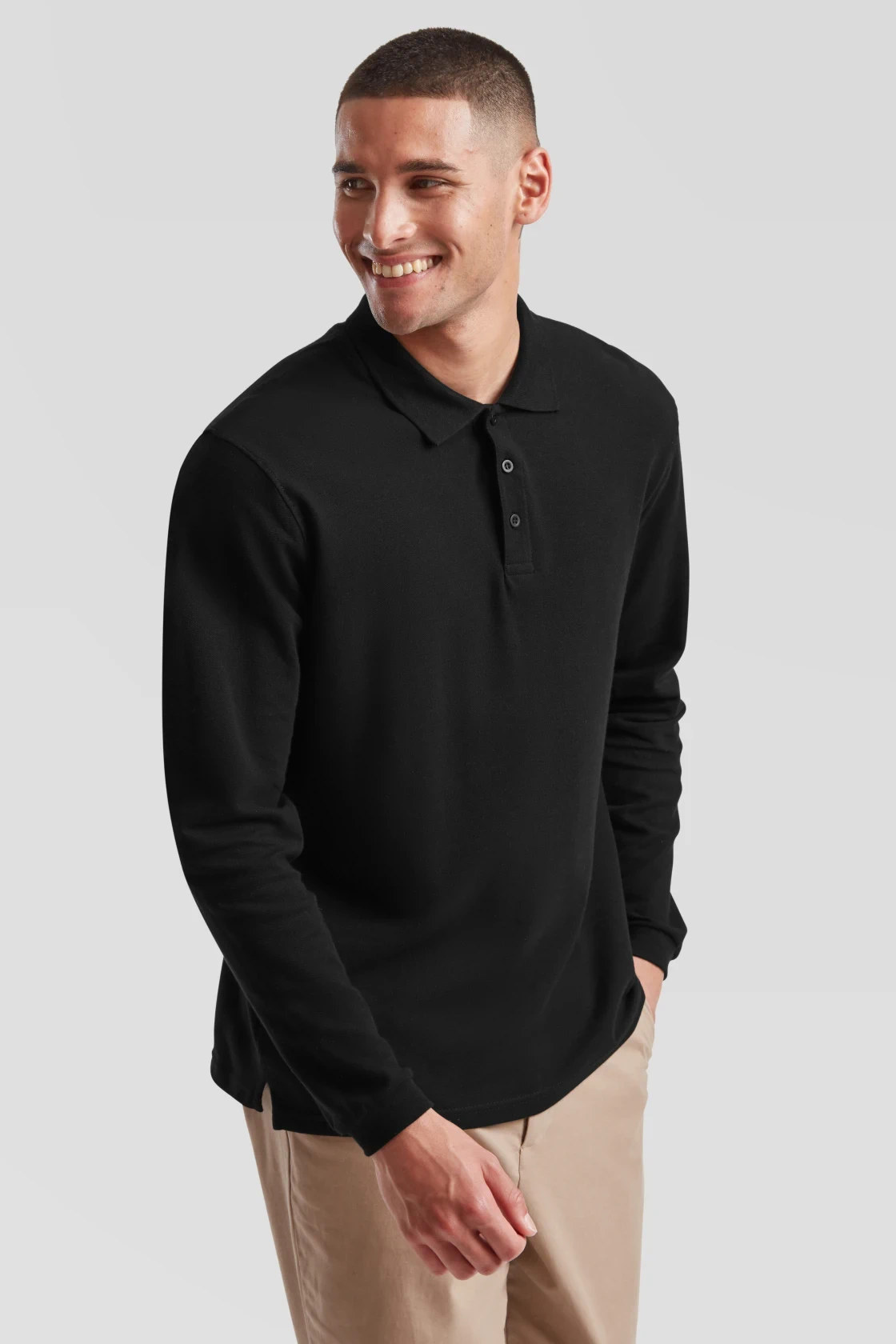 fruit-of-the-loom-63-310-0-premium-long-sleeve-poloshirt-black-model-1 F.O.L. Premium Piqué Polo langarm