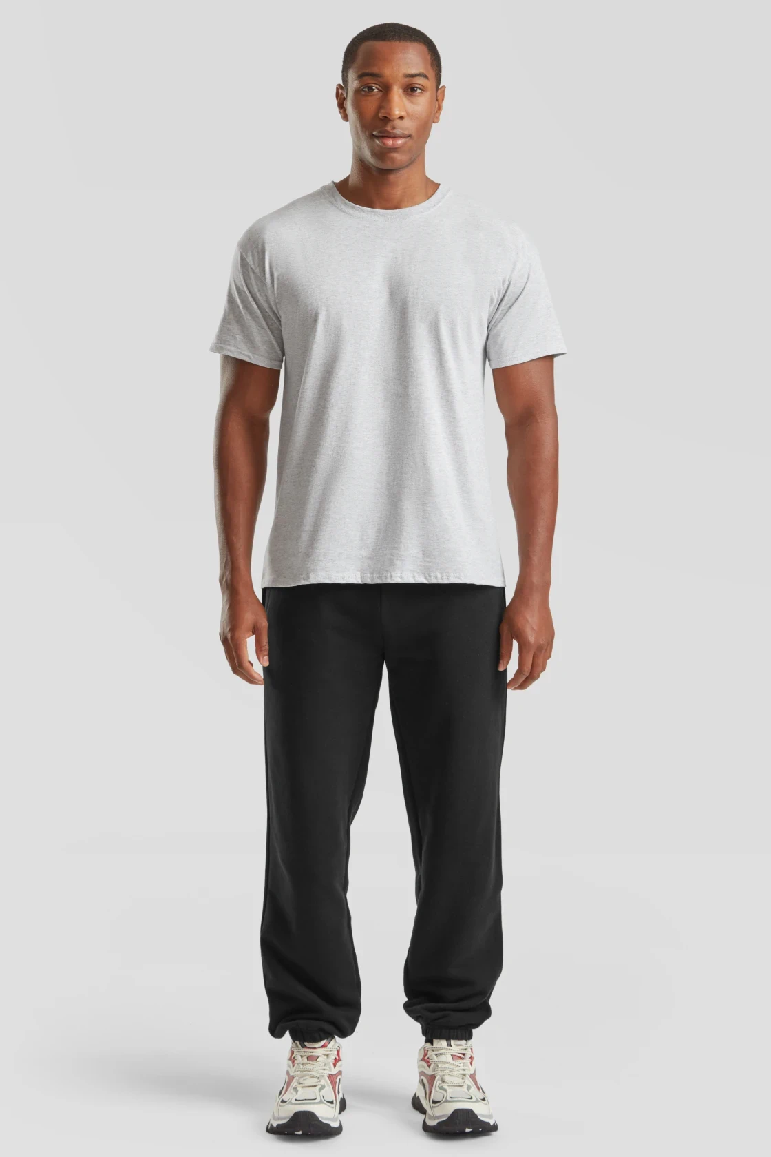 fruit-of-the-loom-64-040-0-premium-elasticated-cuff-jog-pants-black-model-3 F.O.L. Premium Elasticated Cuff Jog Pants