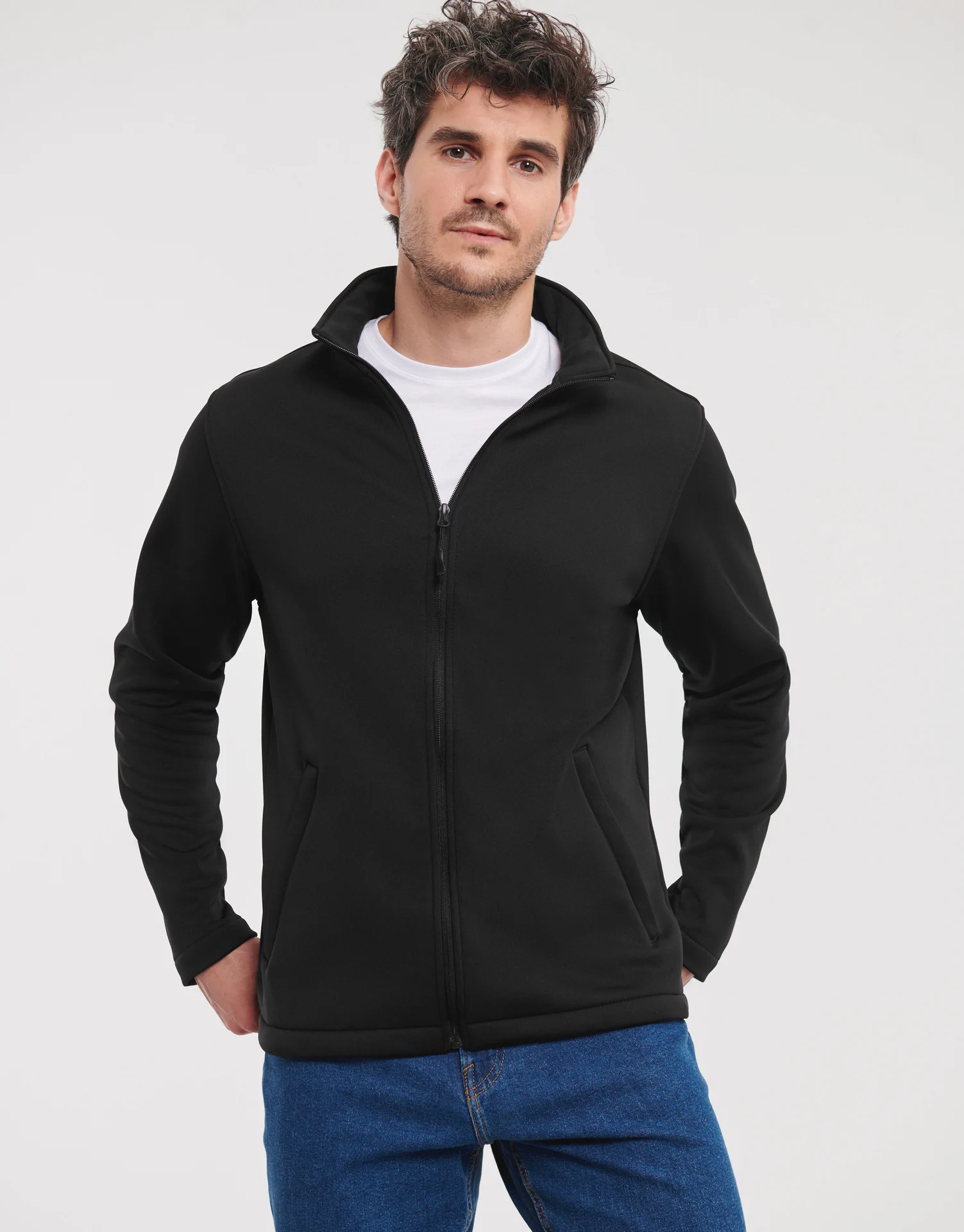 russell-r040m-mens-smart-softshell-jacket-black-model-1 Russell Men's Smart Softshell Jacket