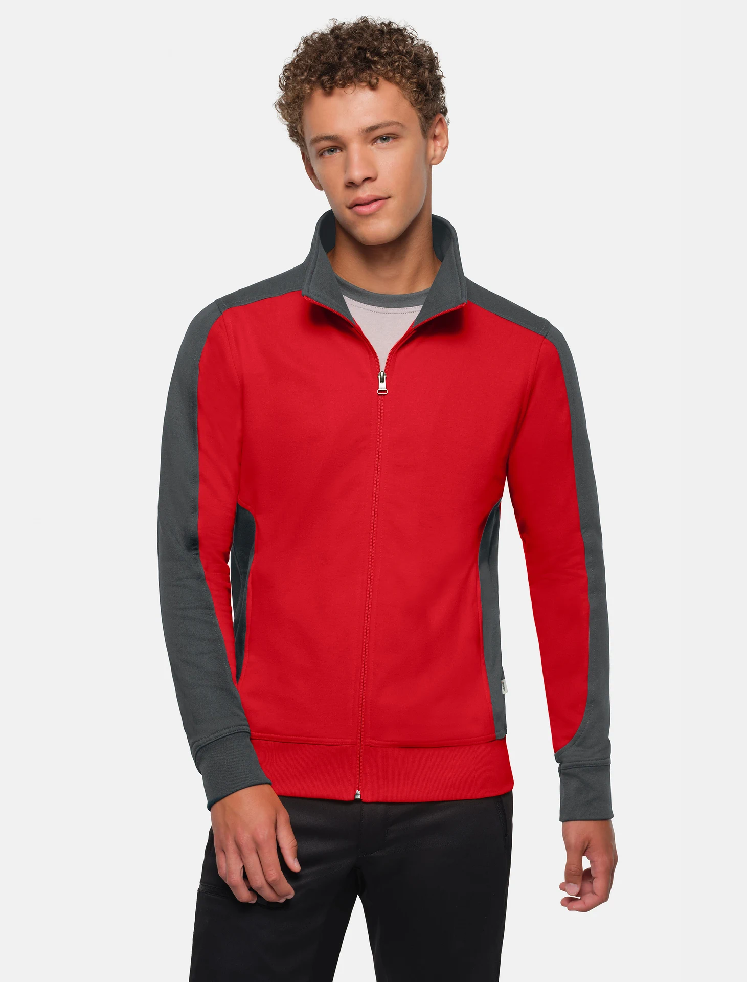 hakro-477-sweatjacke-contrast-mikralinar-rot-anthrazit-model-0 HAKRO Sweatjacke 477 Contrast Mikralinar®