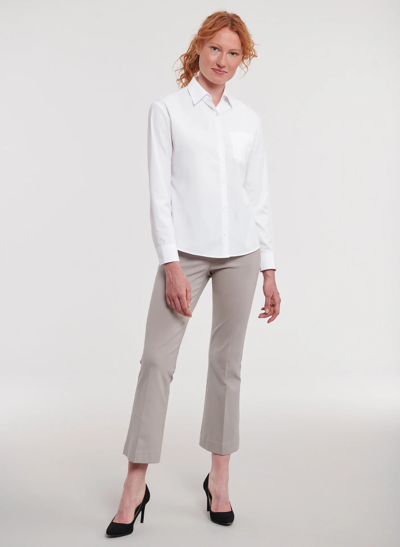 Russell Ladies Long Sleeve Polycotton Easy Care Poplin Shirt