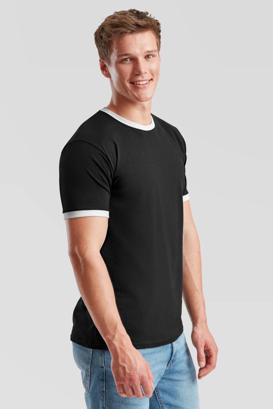 fruit-of-the-loom-61-168-0-valueweight-ringer-t-shirt-black-white-model-1 F.O.L. Ringer Tee