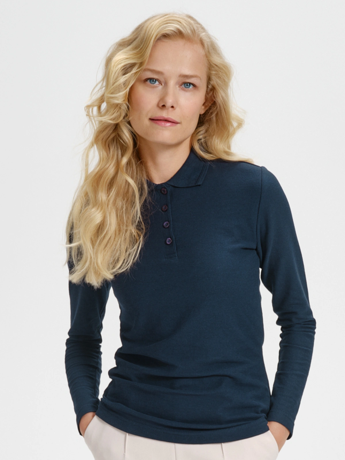 malfini-231-pique-polo-ls-polohemd-damen-marineblau-model-0 MALFINI Polohemd Damen Piqué Polo LS 231