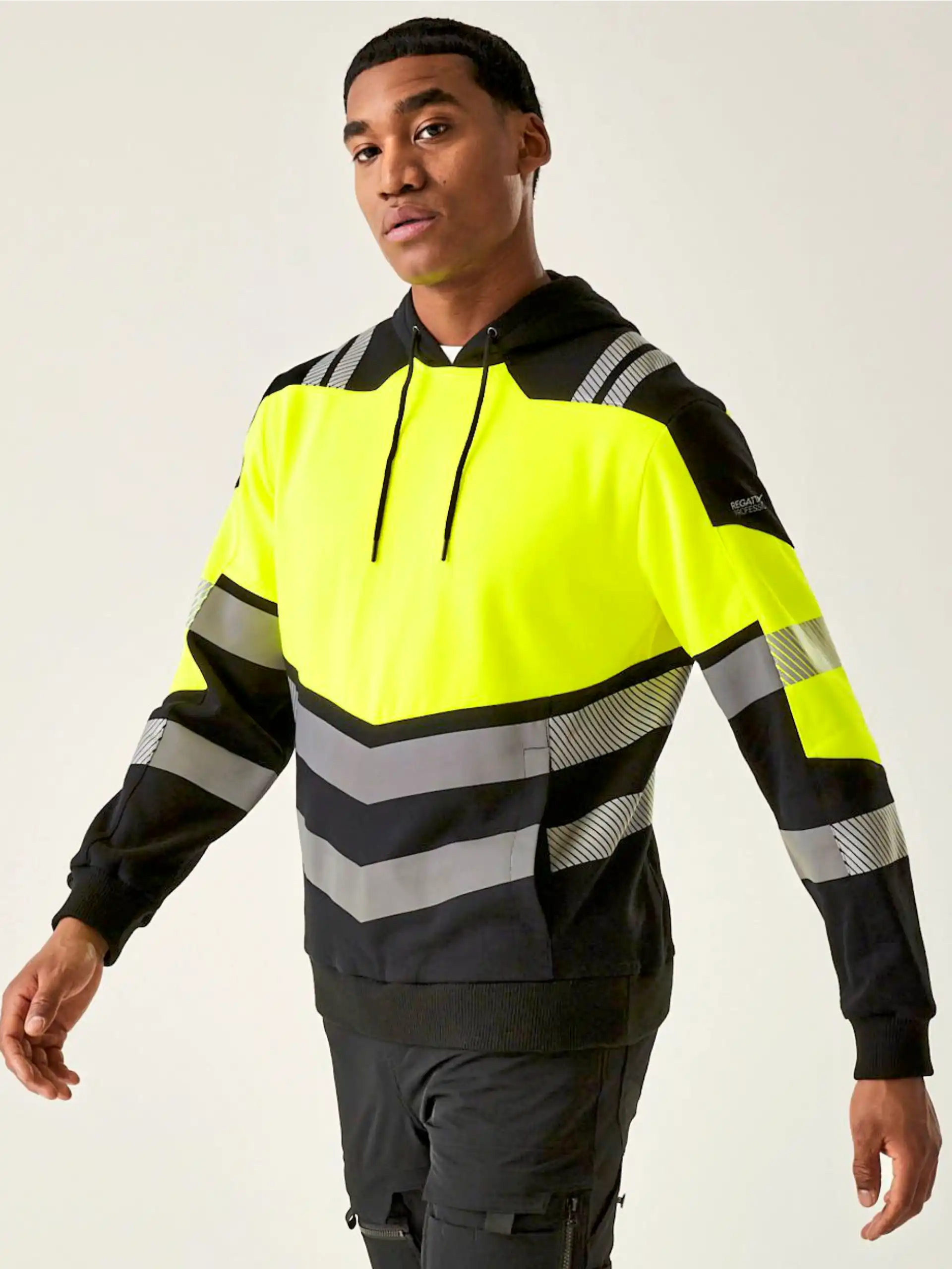 regatta-trf780-hi-vis-x-pro-hoodie-class-2-black-signalyellow-model-1 Regatta Hi-Vis X-Pro Hoodie (Class 2)