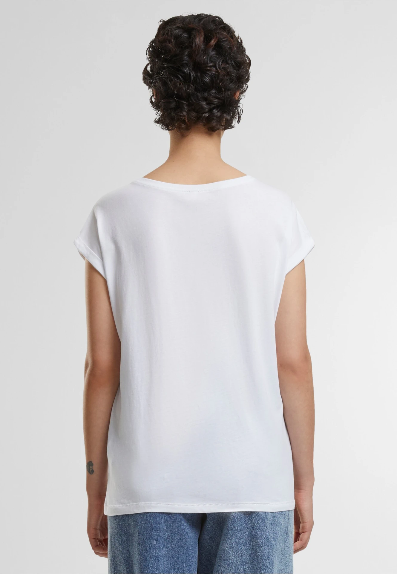 BYB-BY138-ladies-organic-extended-shoulder-t-shirt-white-model-2 Build Your Brand Ladies Organic Extended Shoulder Tee