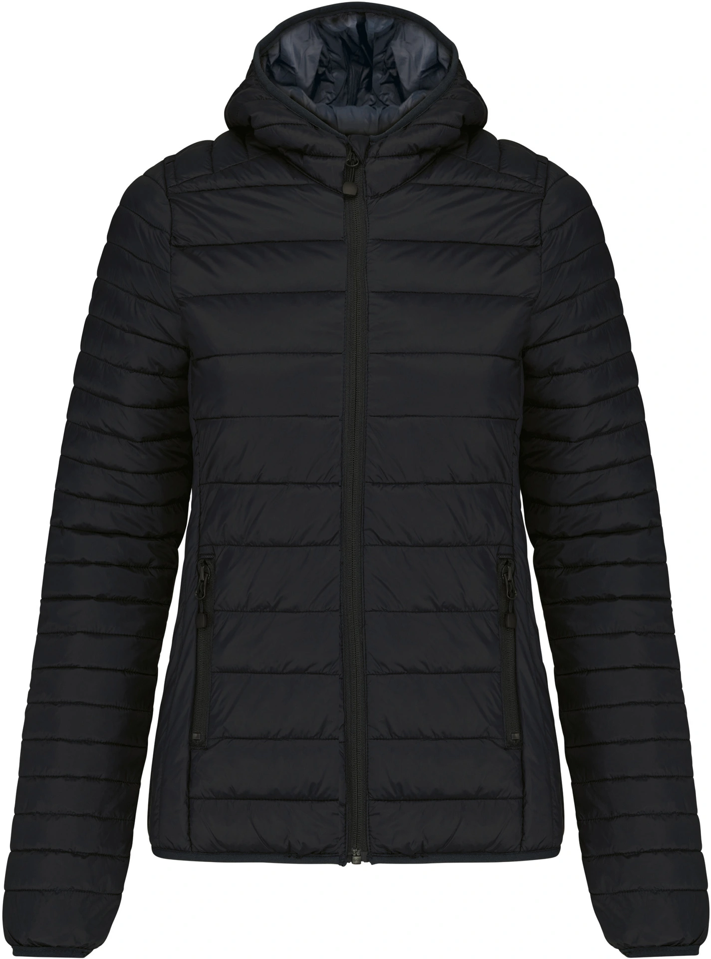 kariban-K6111-leichte-damen-kapuzen-steppjacke-black-front-3 Kariban Leichte Damen Kapuzen Steppjacke