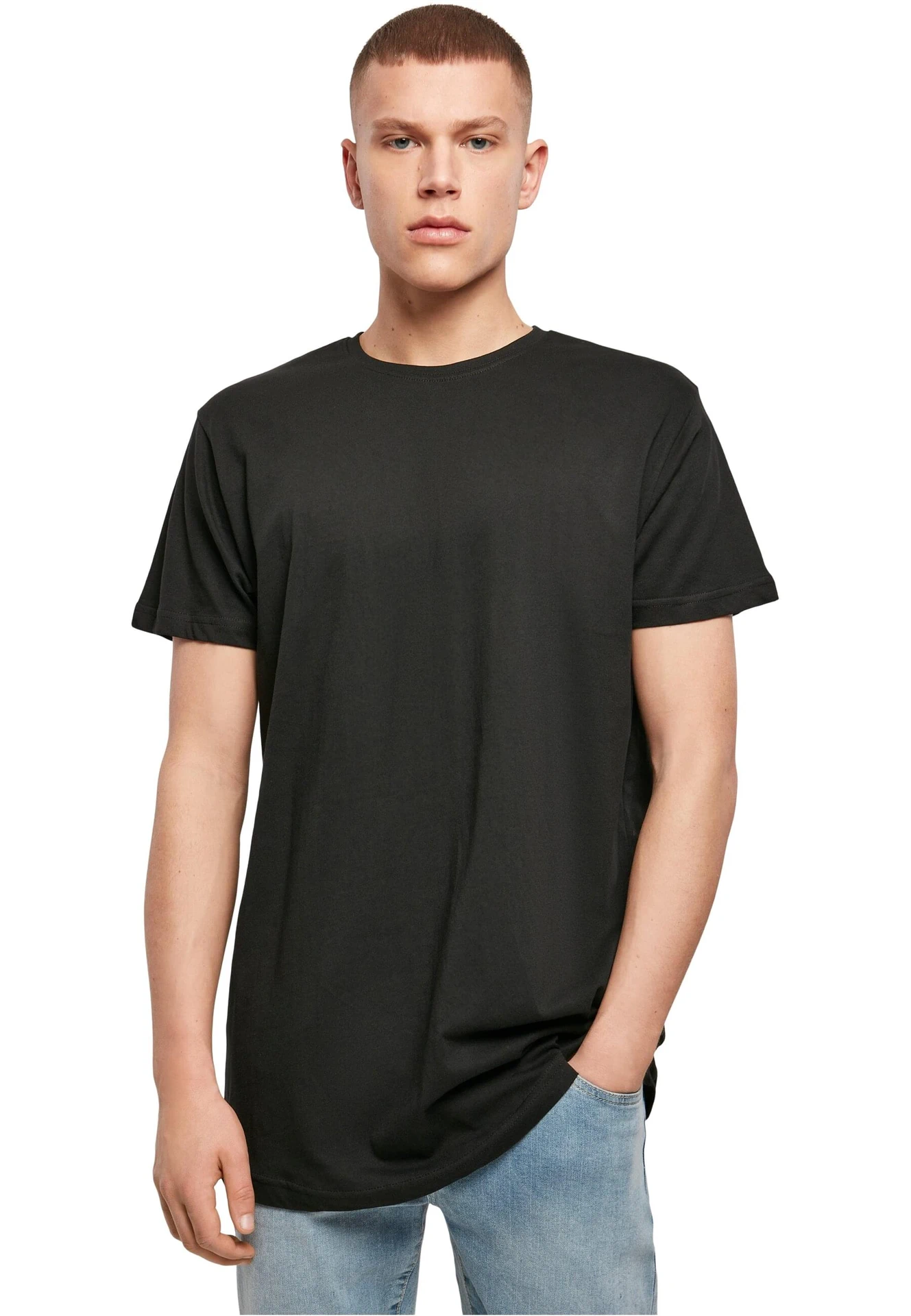 BYB-BY028-shaped-long-t-shirt-black-model-0 Build Your Brand Shaped Long Tee
