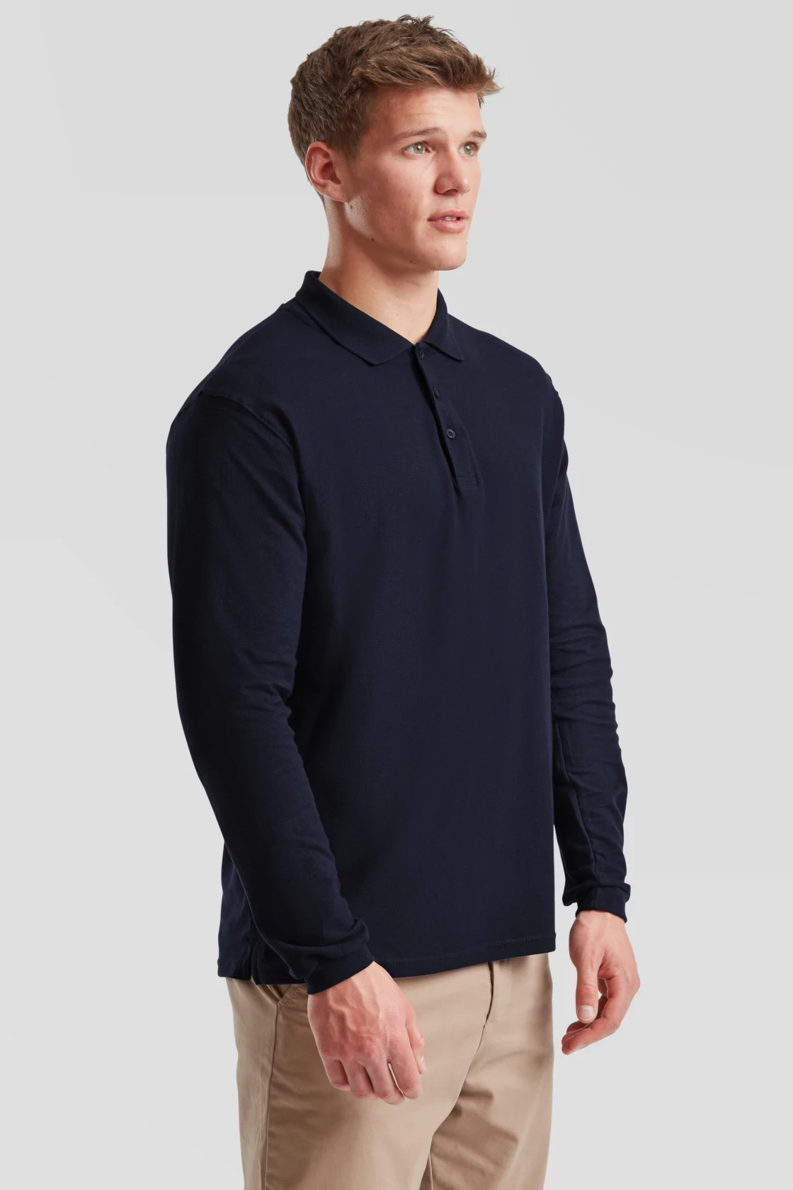 fruit-of-the-loom-63-310-0-premium-long-sleeve-poloshirt-deepnavy-model-1 F.O.L. Premium Piqué Polo langarm