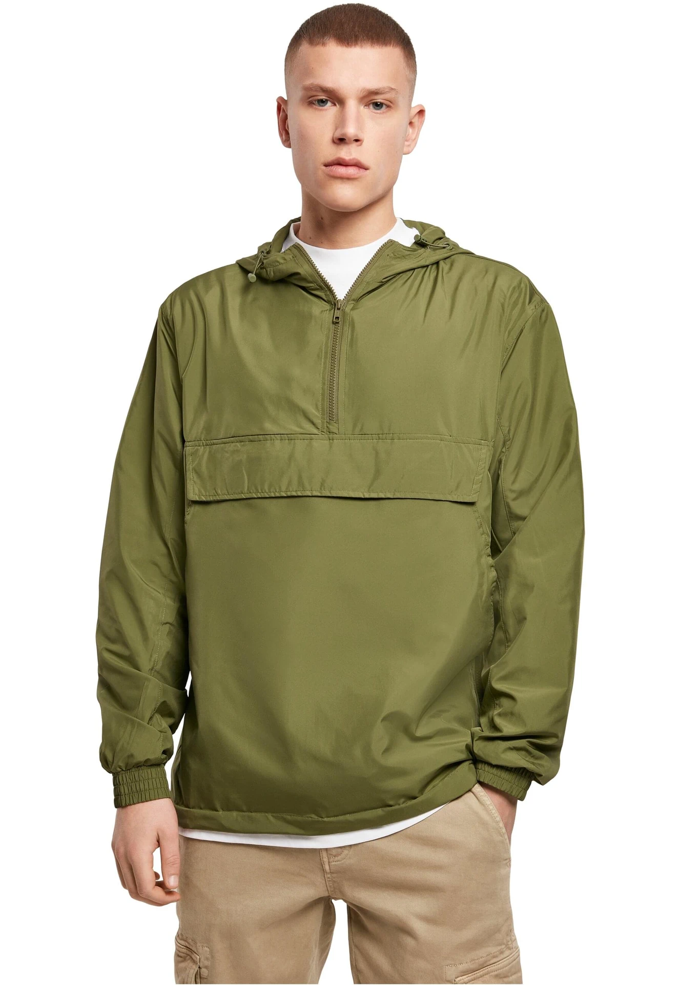 BYB-BY096-basic-pull-over-jacket-olive-model-0 Build Your Brand Basic Pull Over Jacket