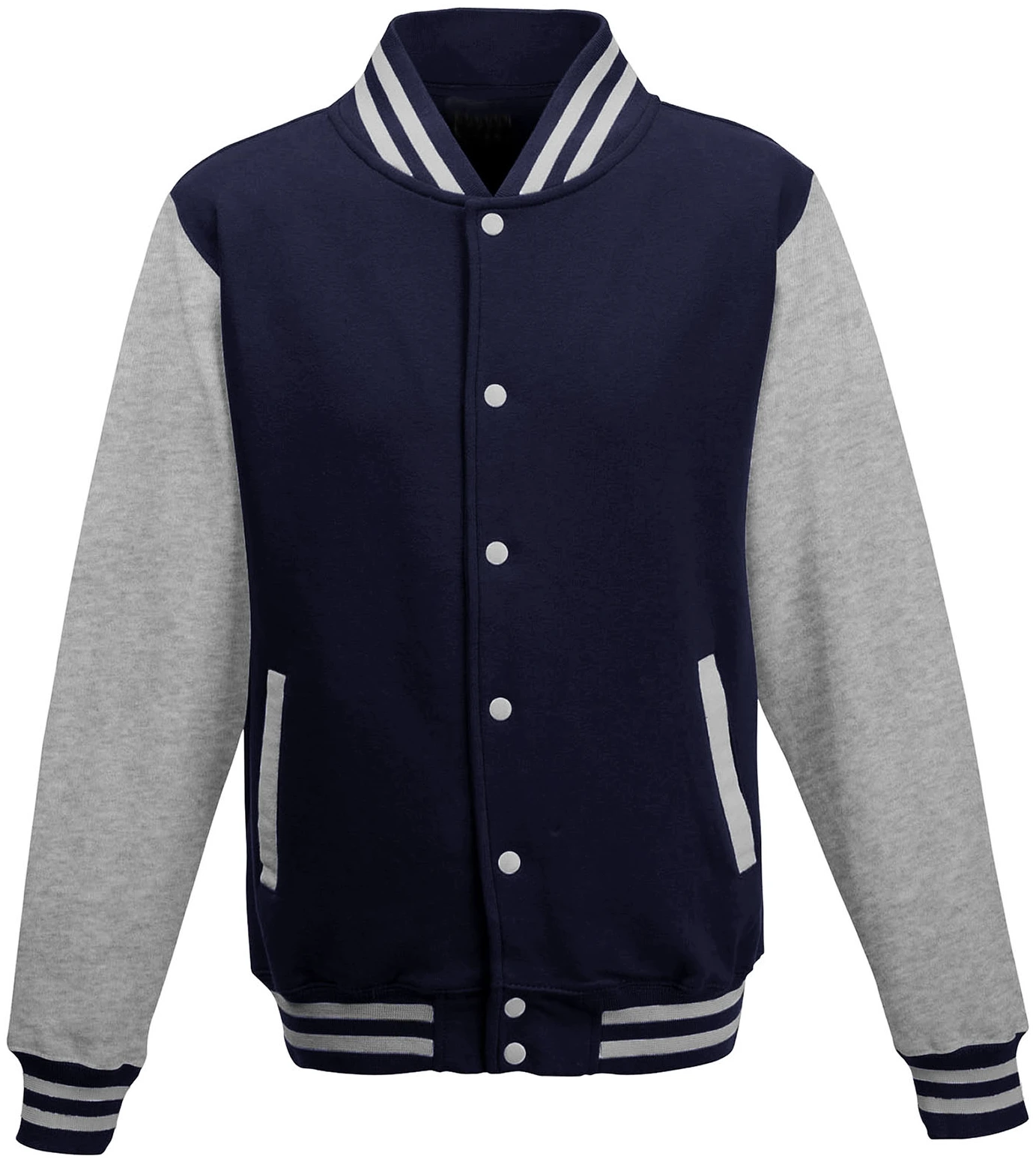 justhoods-jh043-varsity-jacket-oxfordnavy-heathergrey-front-1 Just Hoods Varsity Jacket