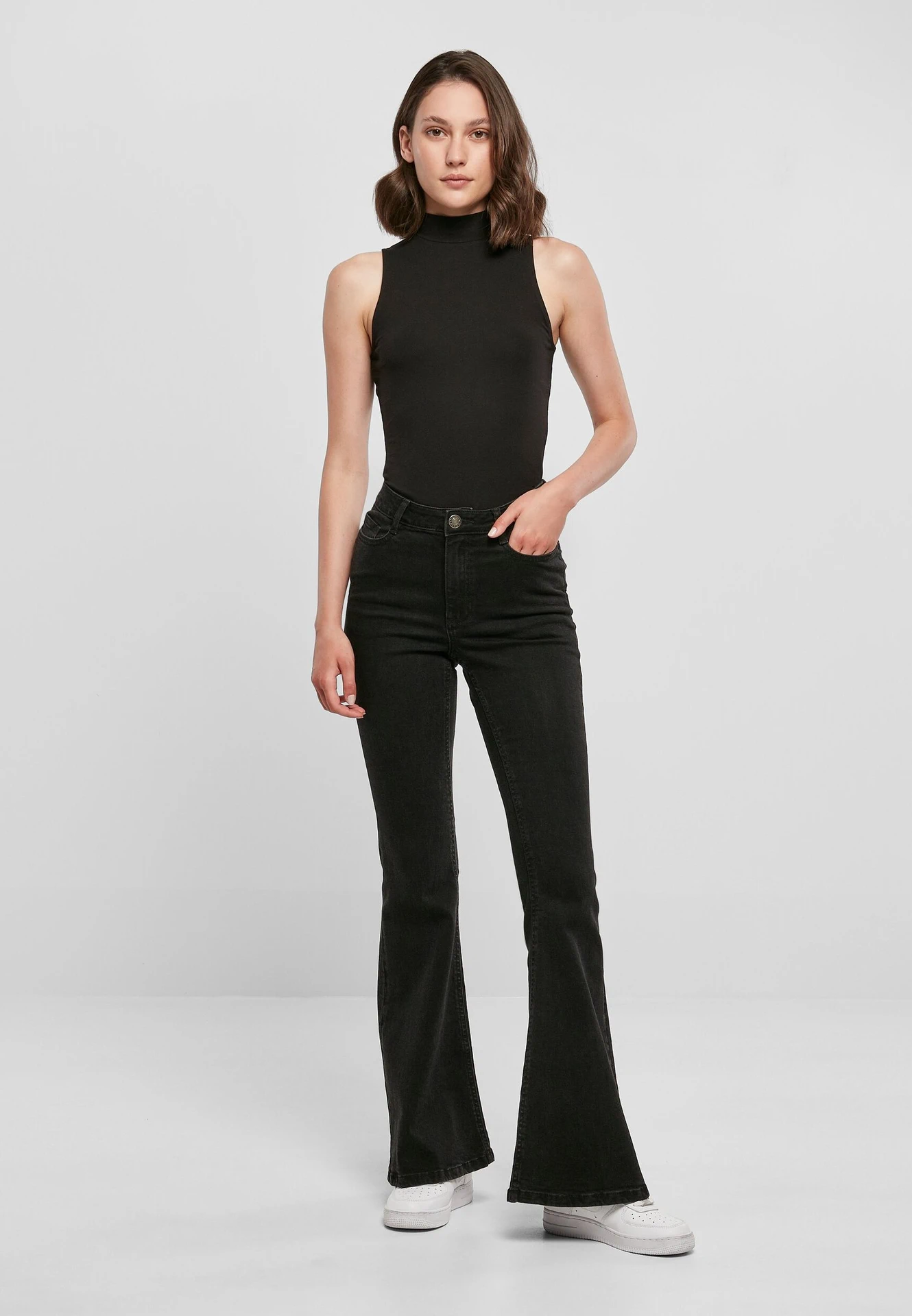 BYB-BY235-ladies-sleeveless-turtleneck-body-black-model-3 Build Your Brand Ladies Sleeveless Turtleneck Body
