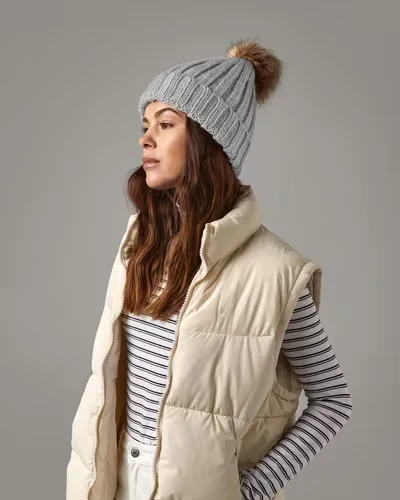 Beechfield Faux Fur Pop Pom Chunky Beanie