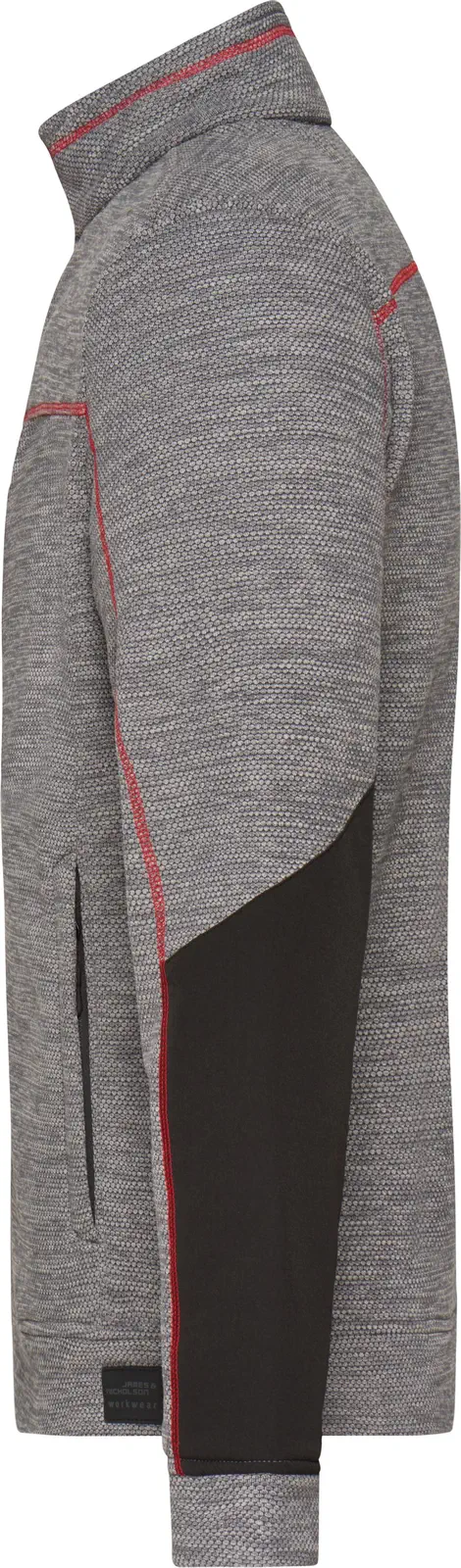 jn1818-mens-structure-fleece-jacket-carbonmelange-black-red-left-4 James & Nicholson Men's Structure Fleece Jacket JN1818